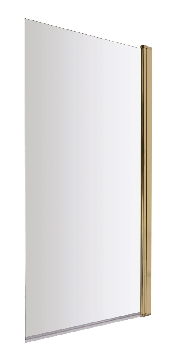 Nuie Square Bath Shower Screen, Durable Toughened Glass with Reversible Glass Bath Shower Panel for Straight Baths, Modern Bath Shower Screen in Brushed Brass, 6mm
