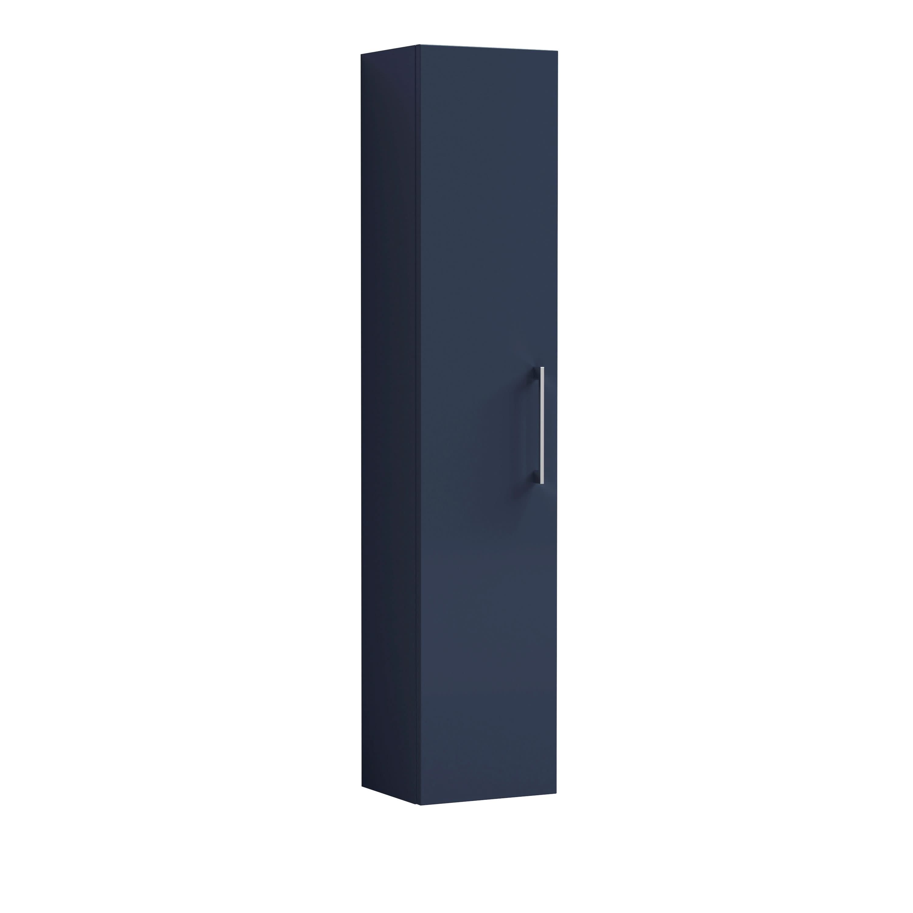 Nuie Arno Tall Wall Hung Unit Single Door, Durable Soft Close Door with 3 Shelves with D-Shape Handle in Midnight Blue, 300mm