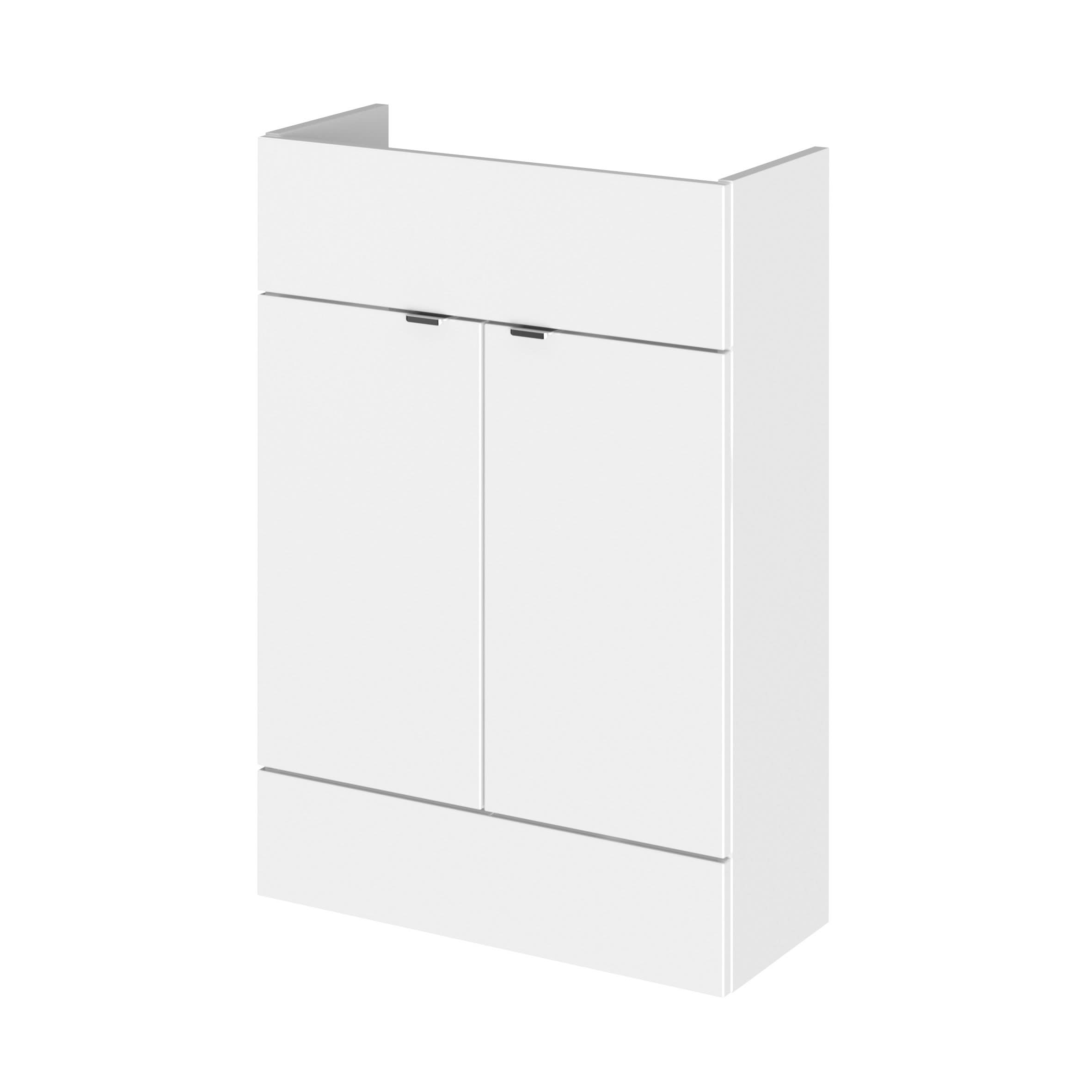 Hudson Reed Fusion Fitted Floor Standing Vanity Unit, 2 Soft Close Door Compact Bathroom Unit in Gloss White, 600mm (255Mm Deep)