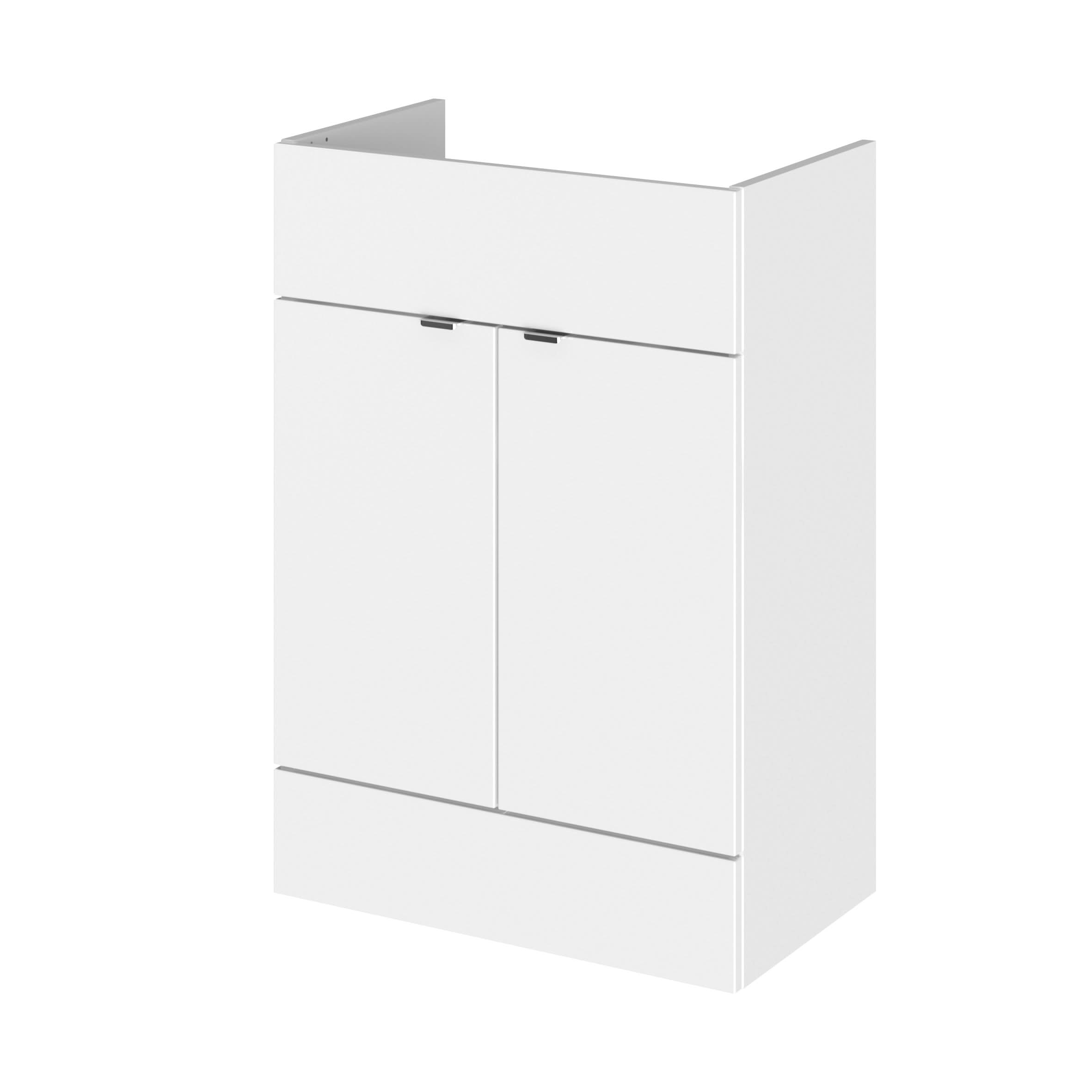 Hudson Reed Fusion Fitted Floor Standing Vanity Unit, 2 Soft Close Door Compact Bathroom Unit in Gloss White, 600mm (355Mm Deep)