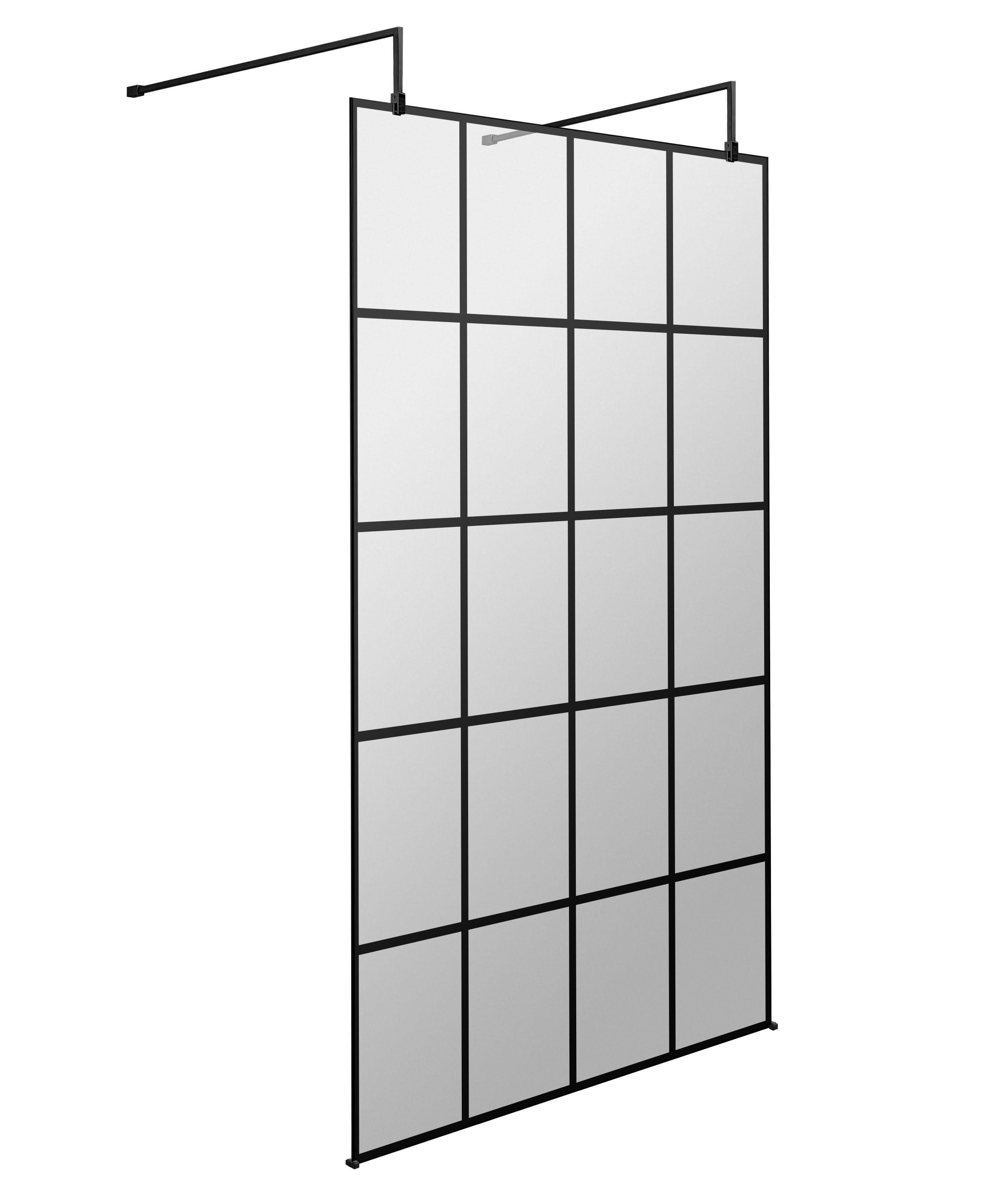 Hudson Reed 1000mm Matt Black Wetroom Screen with Arms & Feet, 8mm Toughened Glass, Wetroom Screen for Premium Bathrooms