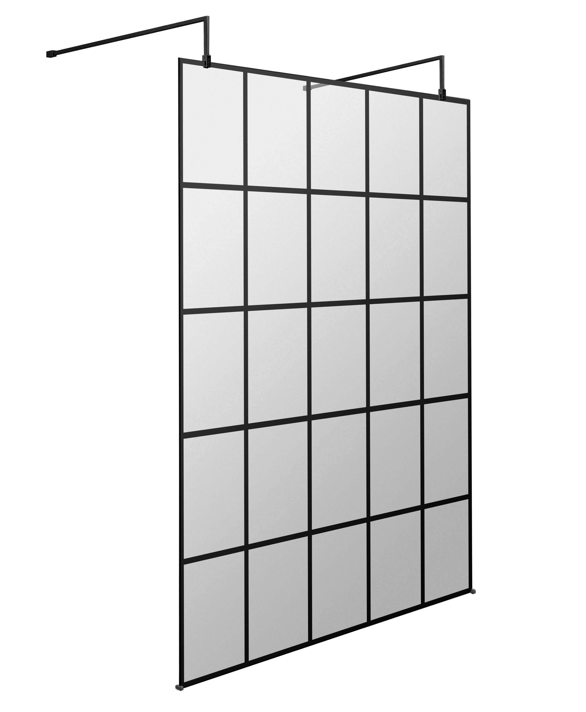Hudson Reed 1400mm Matt Black Wetroom Screen with Arms & Feet, 8mm Toughened Glass, Wetroom Screens for Premium Bathrooms