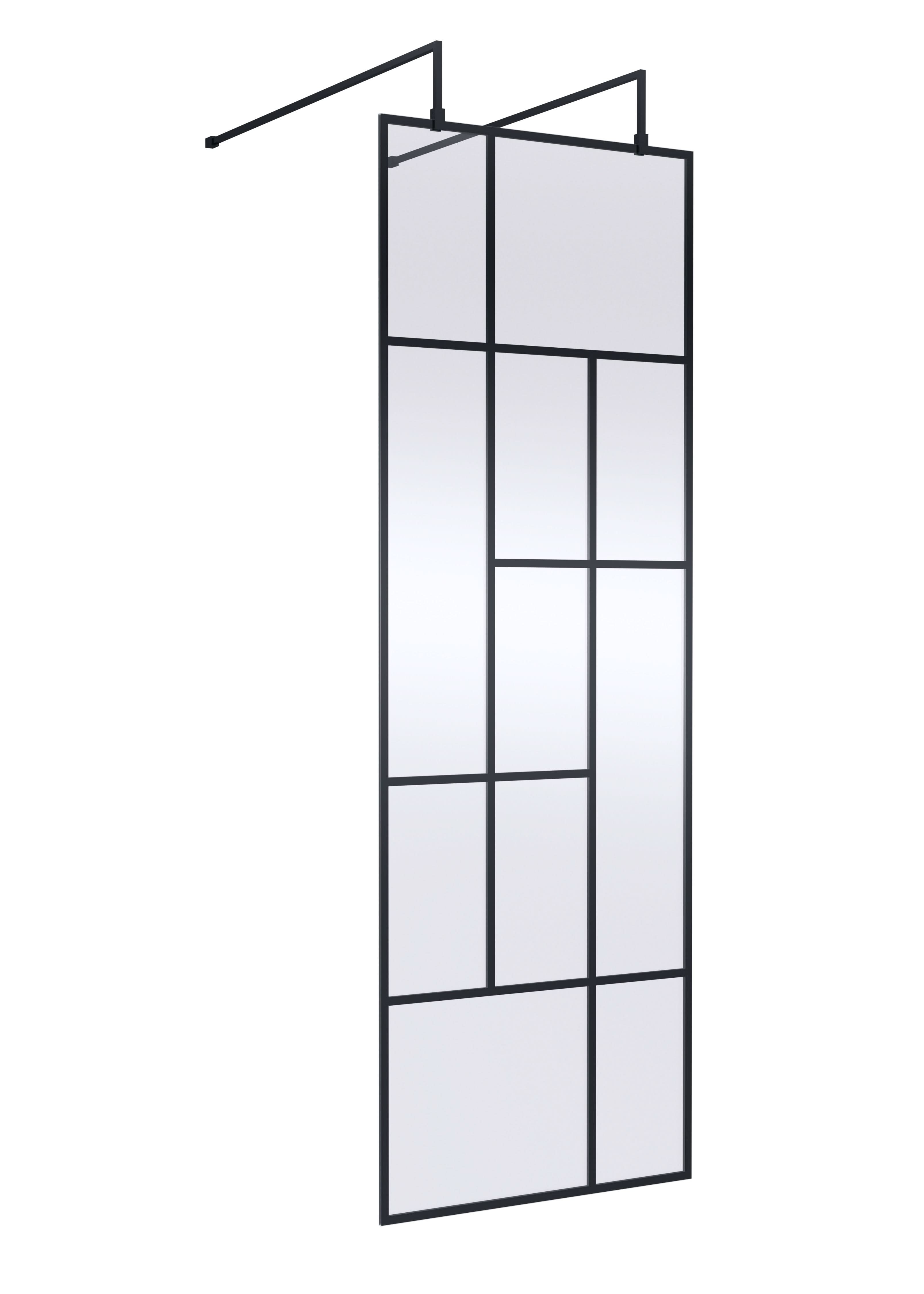 Hudson Reed Abstract 700mm Frameless Wetroom Screen with Support Bars, 8mm Toughened Glass, Wetroom Screens for Modern Bathrooms, Matt Black