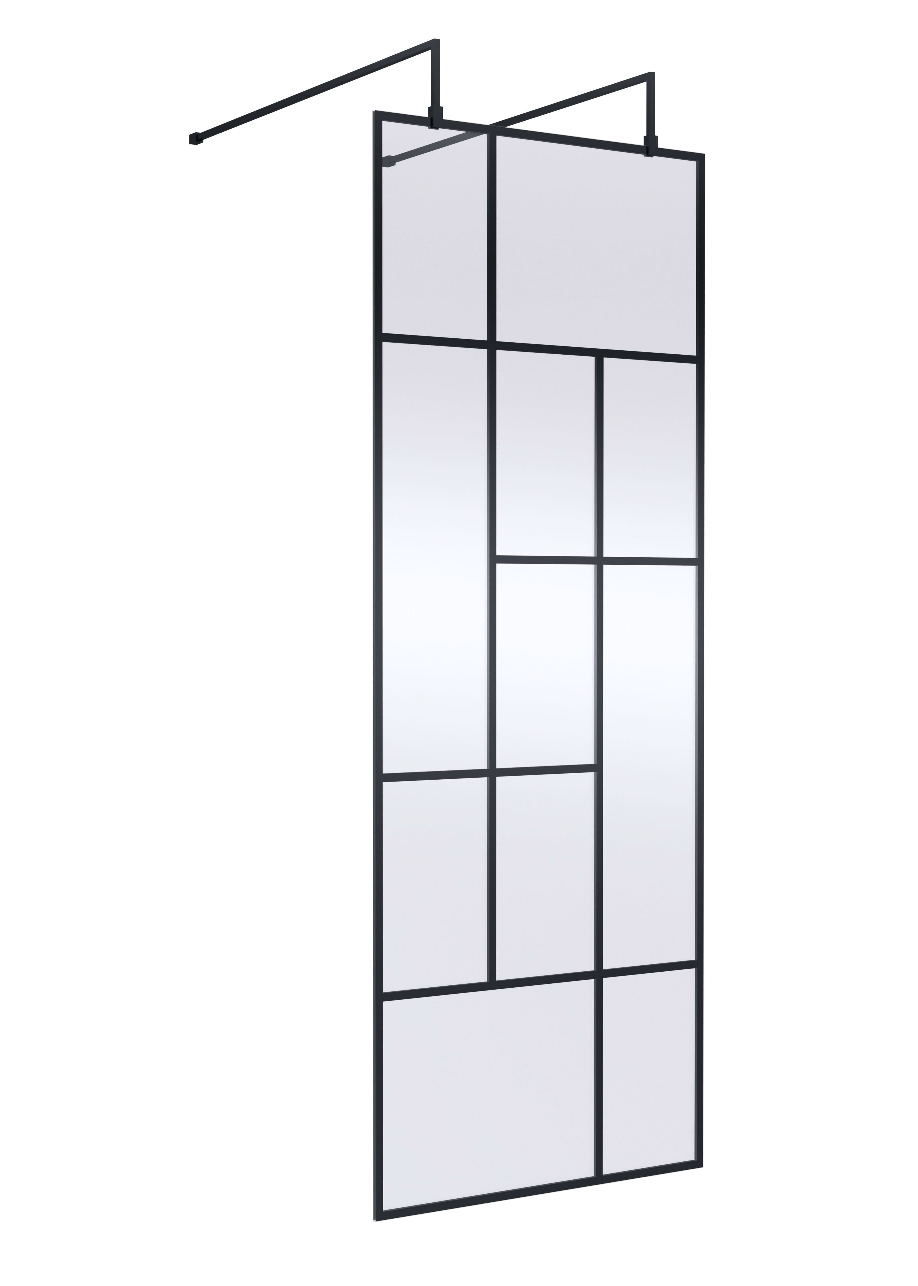 Hudson Reed Abstract 760mm Frameless Wetroom Screen with Support Bars, 8mm Toughened Glass, Wetroom Screens for Modern Bathrooms, Matt Black