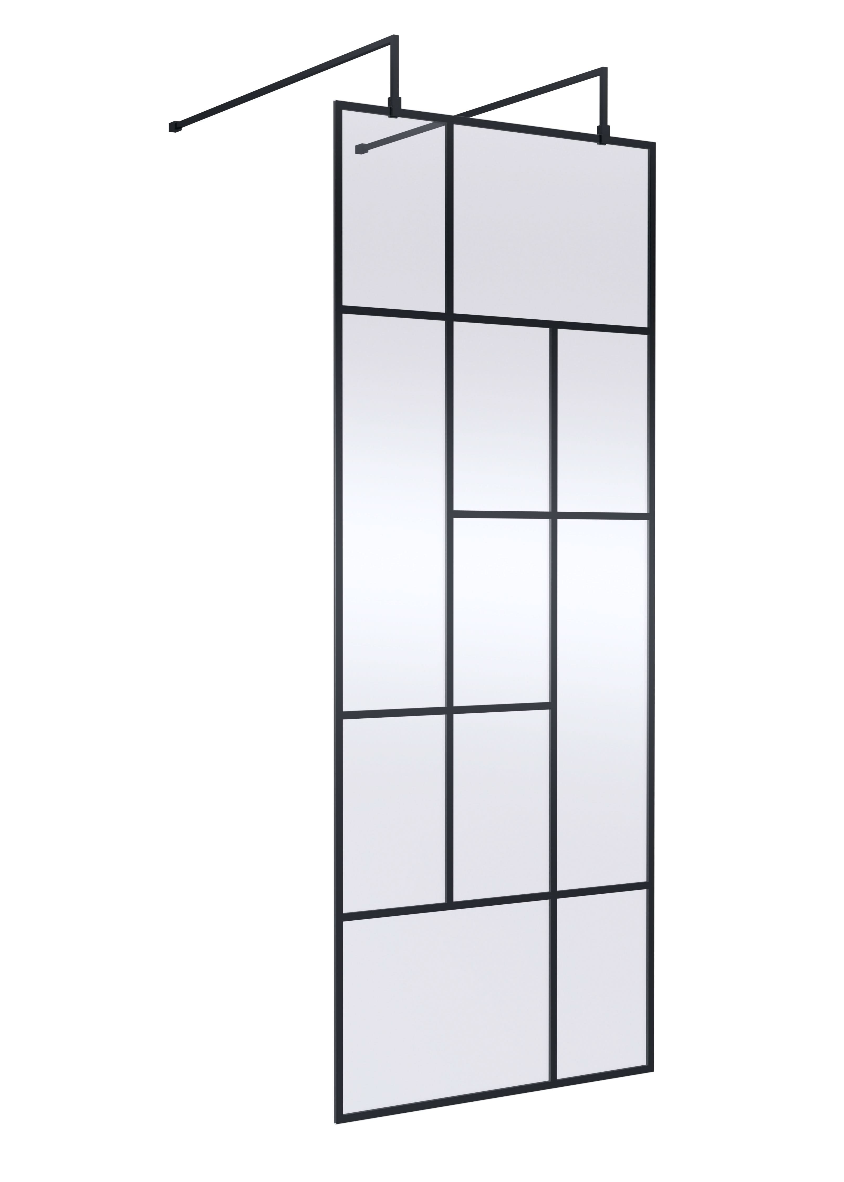 Hudson Reed Abstract 800mm Frameless Wetroom Screen with Support Bars, 8mm Toughened Glass, Wetroom Screens for Modern Bathrooms, Matt Black
