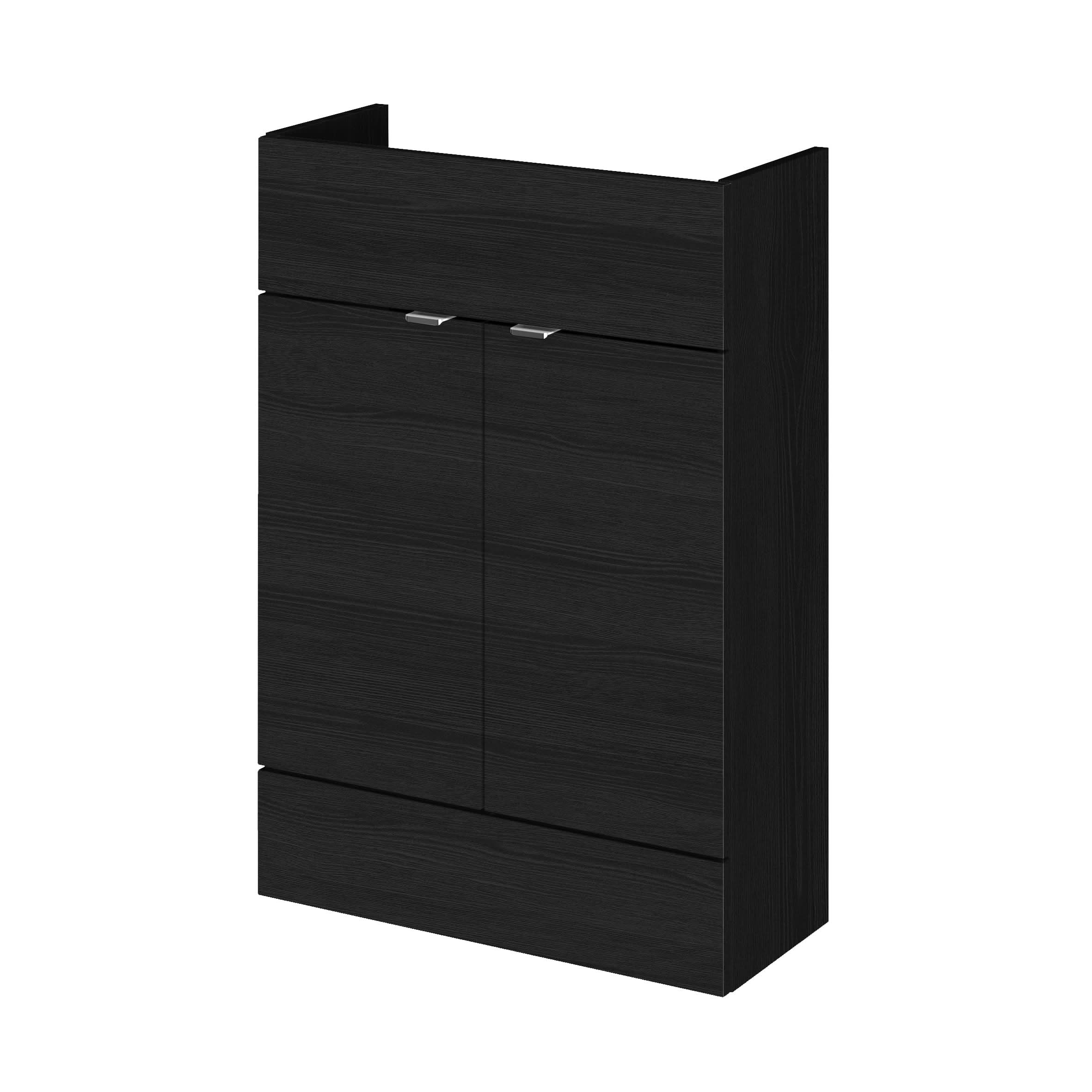 Hudson Reed Fusion Fitted Floor Standing Vanity Unit, 2 Soft Close Door Compact Bathroom Unit in Charcoal Black, 600mm (255Mm Deep)