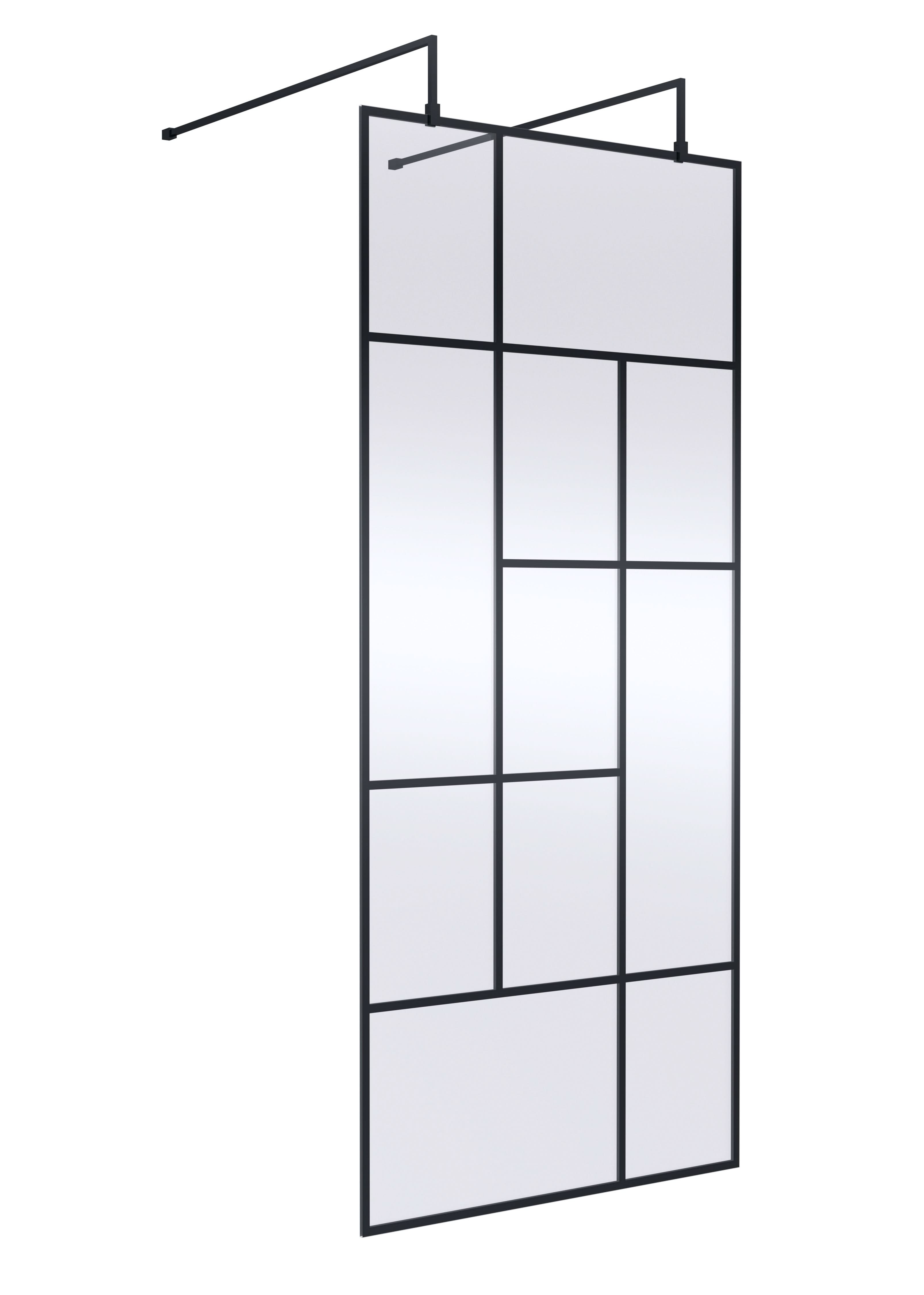 Hudson Reed Abstract 900mm Frameless Wetroom Screen with Support Bars, 8mm Toughened Glass, Wetroom Screens for Modern Bathrooms, Matt Black
