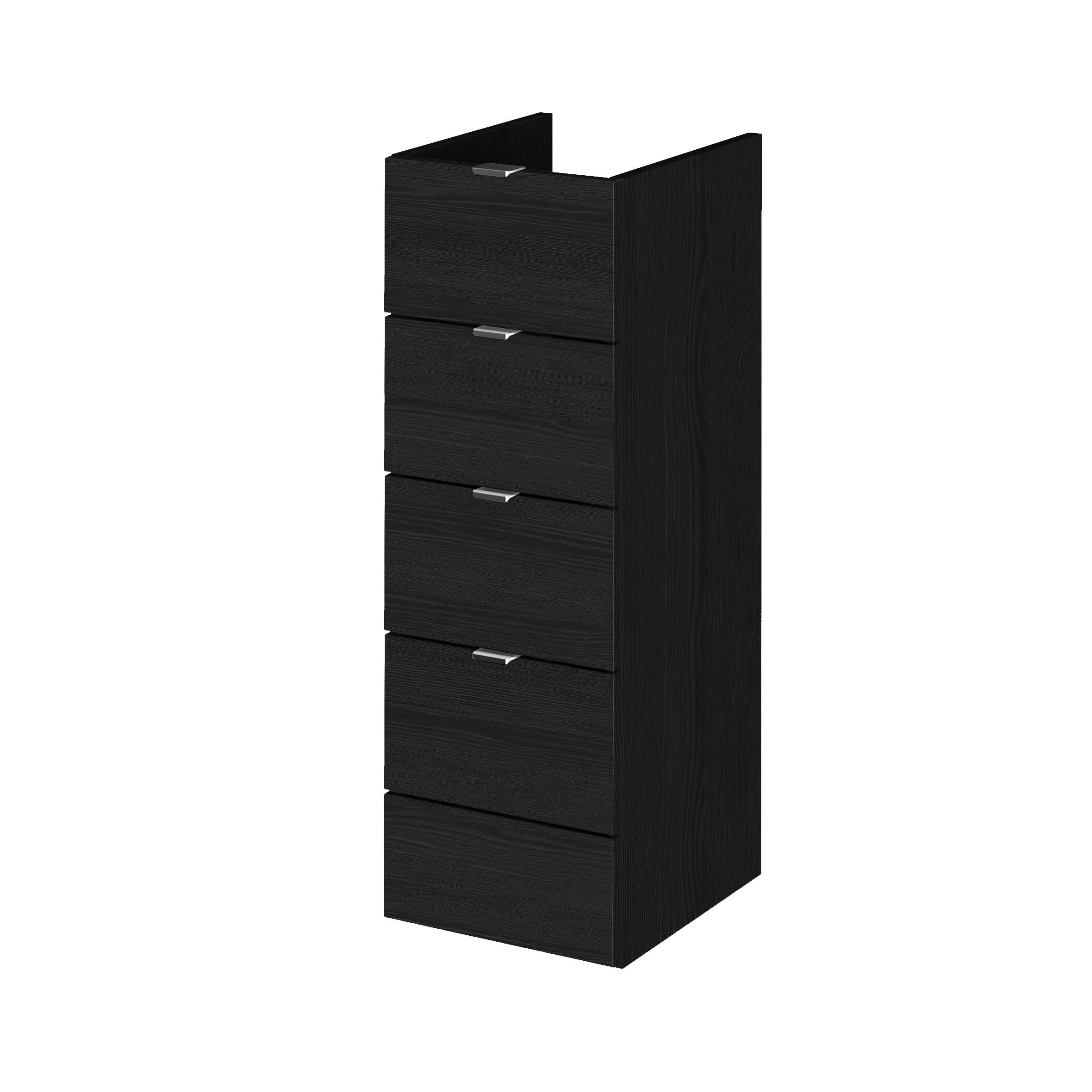 Hudson Reed Fusion Floor Standing 4 Soft Close Drawer Lined Vanity Unit, Compact Bathroom Storage Cabinet in Charcoal Black, 300mm