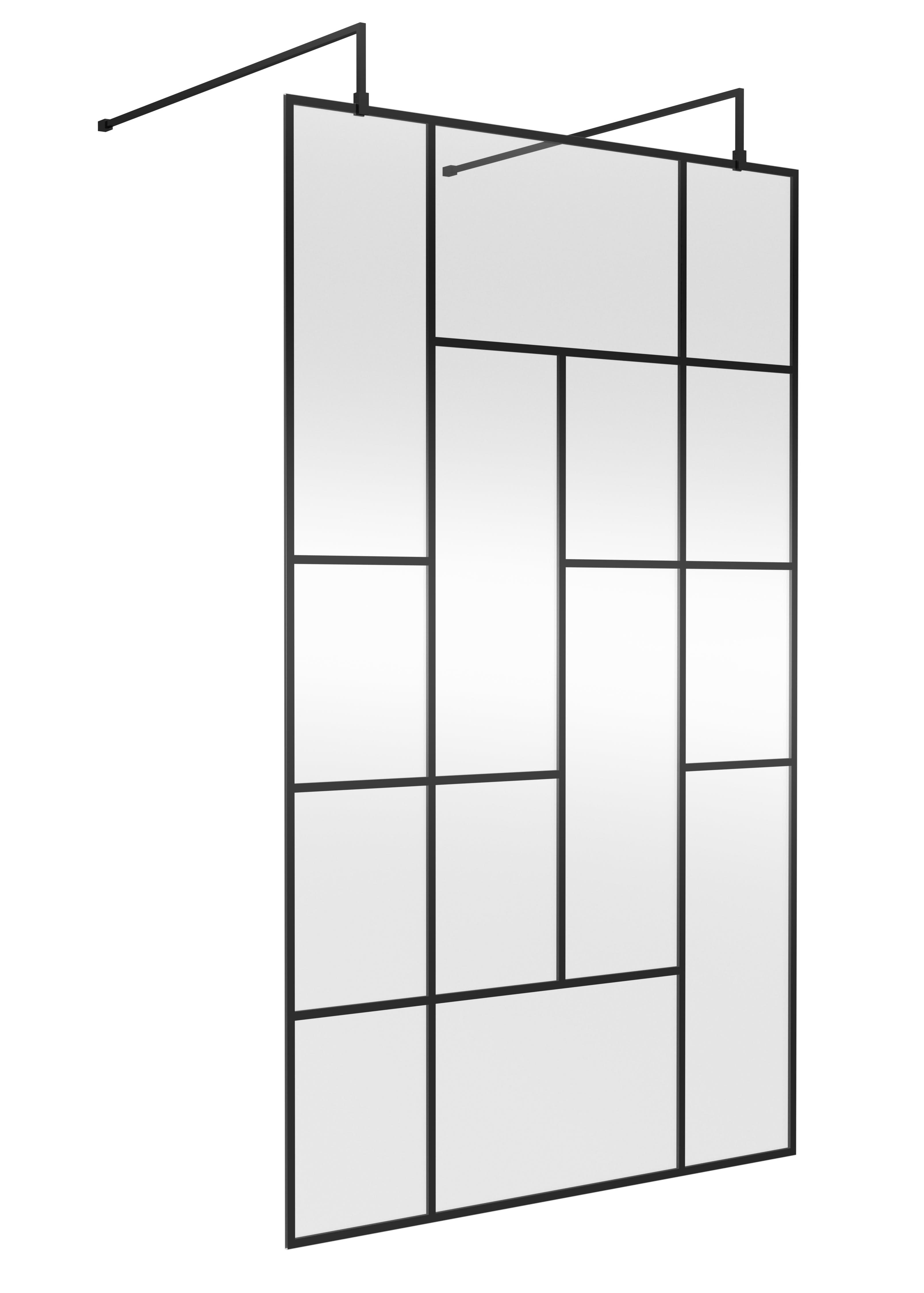 Hudson Reed Abstract 1200mm Frameless Wetroom Screen with Support Bars, 8mm Toughened Glass, Wetroom Screens for Modern Bathrooms, Matt Black