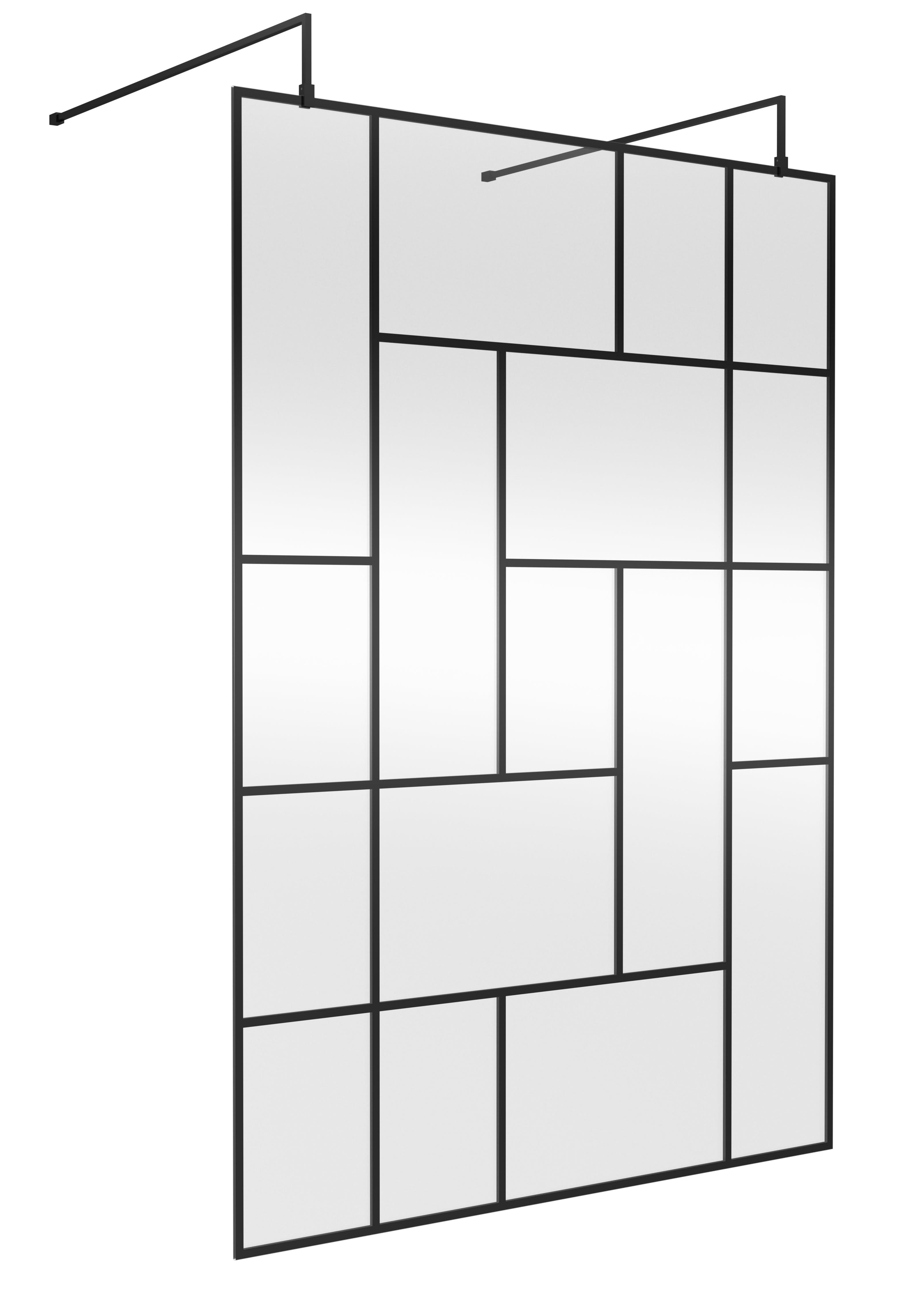 Hudson Reed Abstract 1400mm Frameless Wetroom Screen with Support Bars, 8mm Toughened Glass, Wetroom Screens for Modern Bathrooms, Matt Black