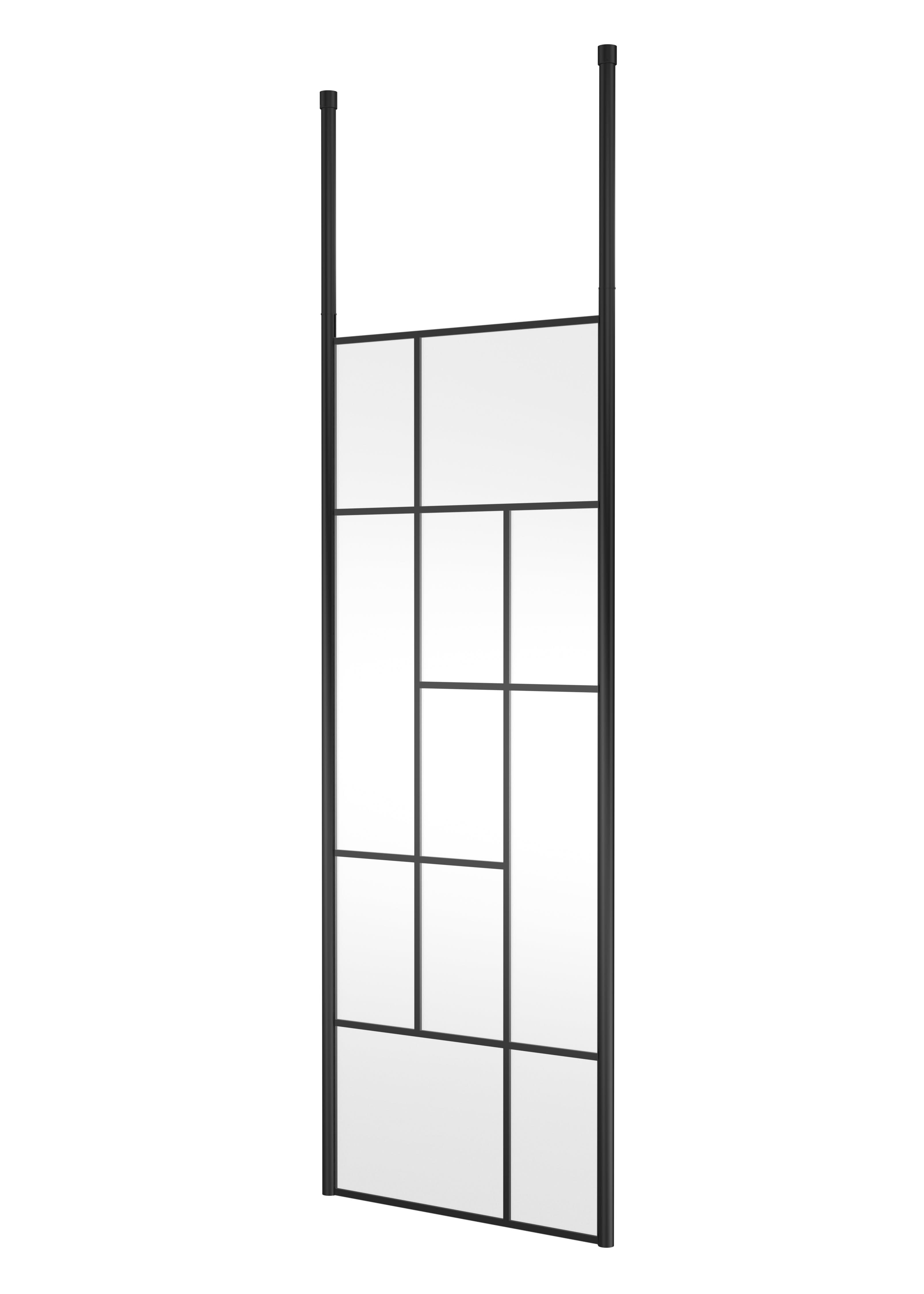 Hudson Reed Abstract 760mm Frame Wetroom Screen with Matt Black Ceiling Posts, 8mm Toughened Glass, Frameless Wetroom Screens for Designer Bathrooms
