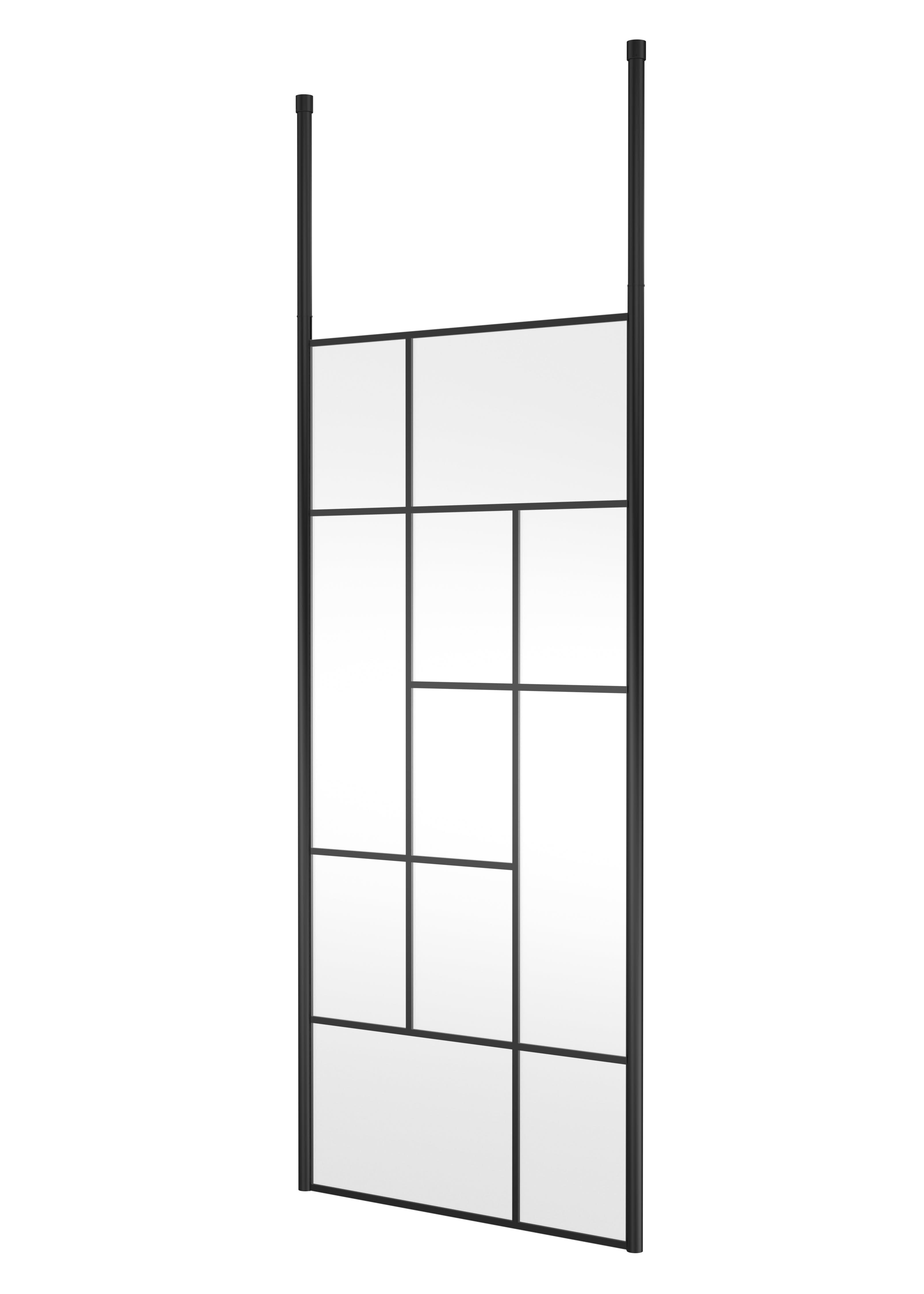 Hudson Reed Abstract 900mm Frame Wetroom Screen with Matt Black Ceiling Posts, 8mm Toughened Glass, Frameless Wetroom Screens for Designer Bathrooms
