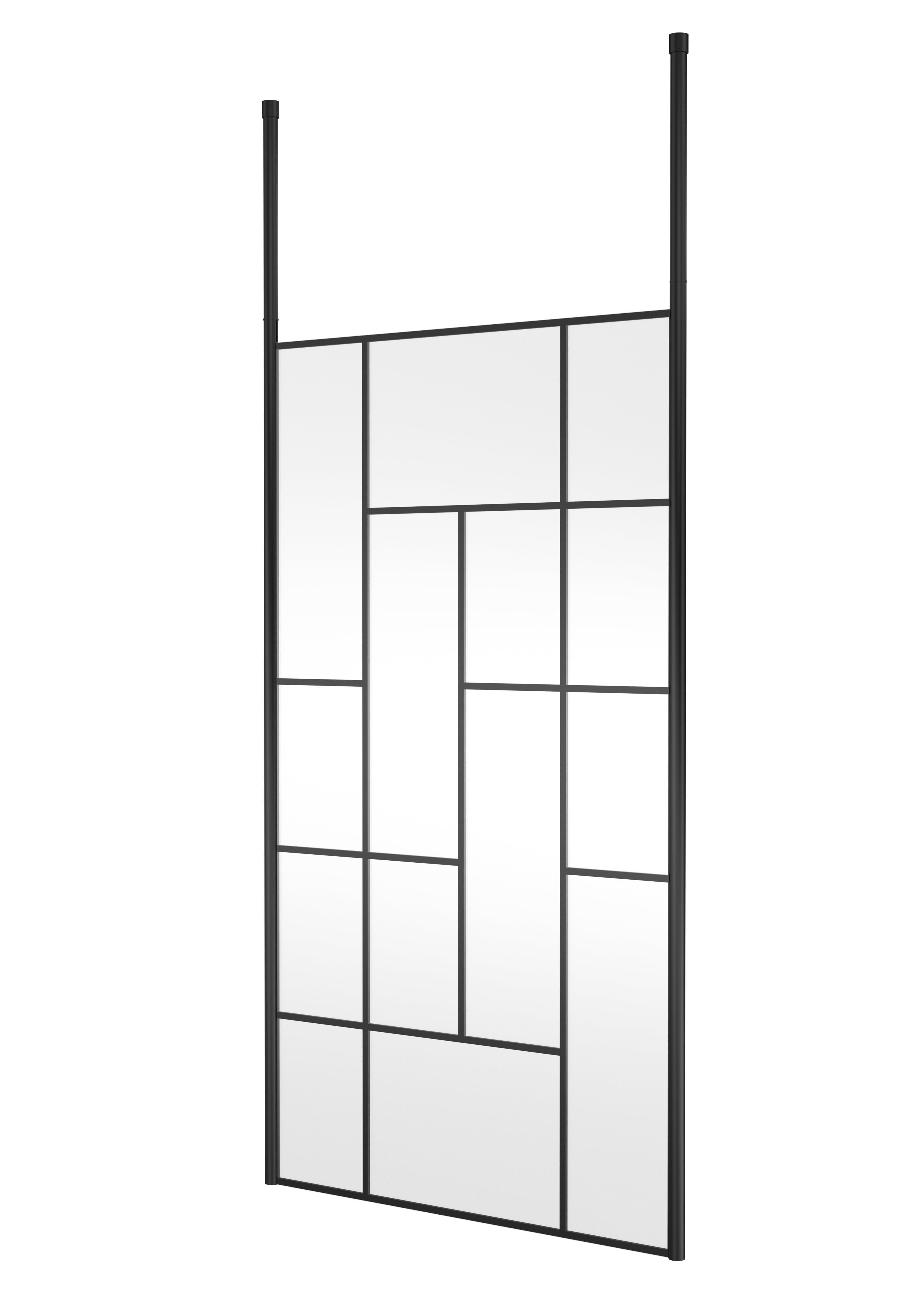 Hudson Reed Abstract 1100mm Frame Wetroom Screen with Matt Black Ceiling Posts, 8mm Toughened Glass, Frameless Wetroom Screens for Designer Bathrooms