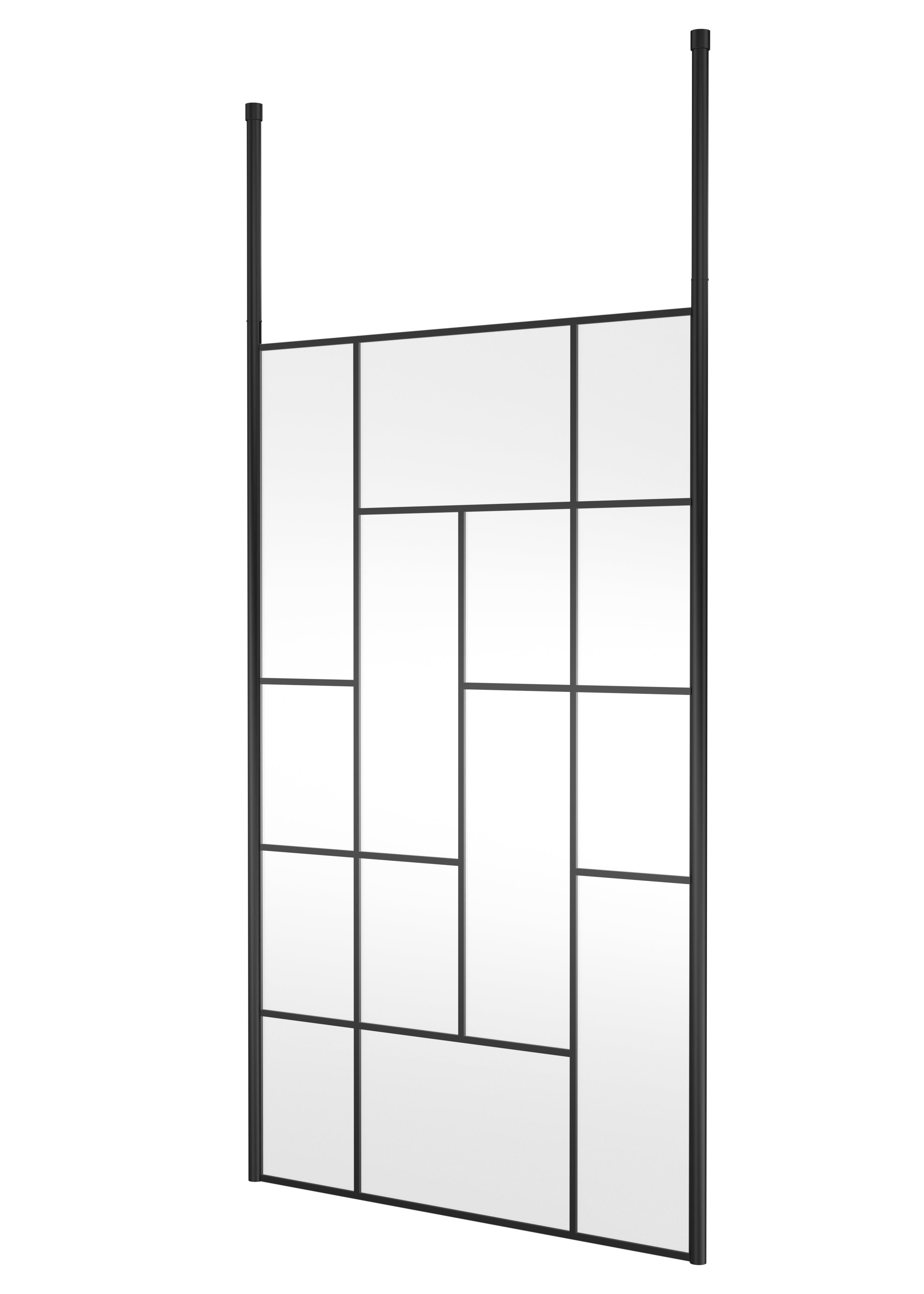 Hudson Reed Abstract 1200mm Frame Wetroom Screen with Matt Black Ceiling Posts, 8mm Toughened Glass, Frameless Wetroom Screens for Designer Bathrooms