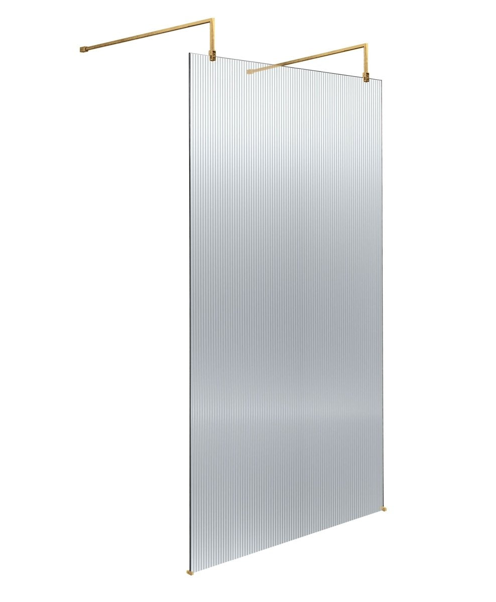 Hudson Reed Fluted Wetroom Screen with Arms and Feet, Durable Toughened Glass Wetroom Panel in Brushed Brass, 1000mm