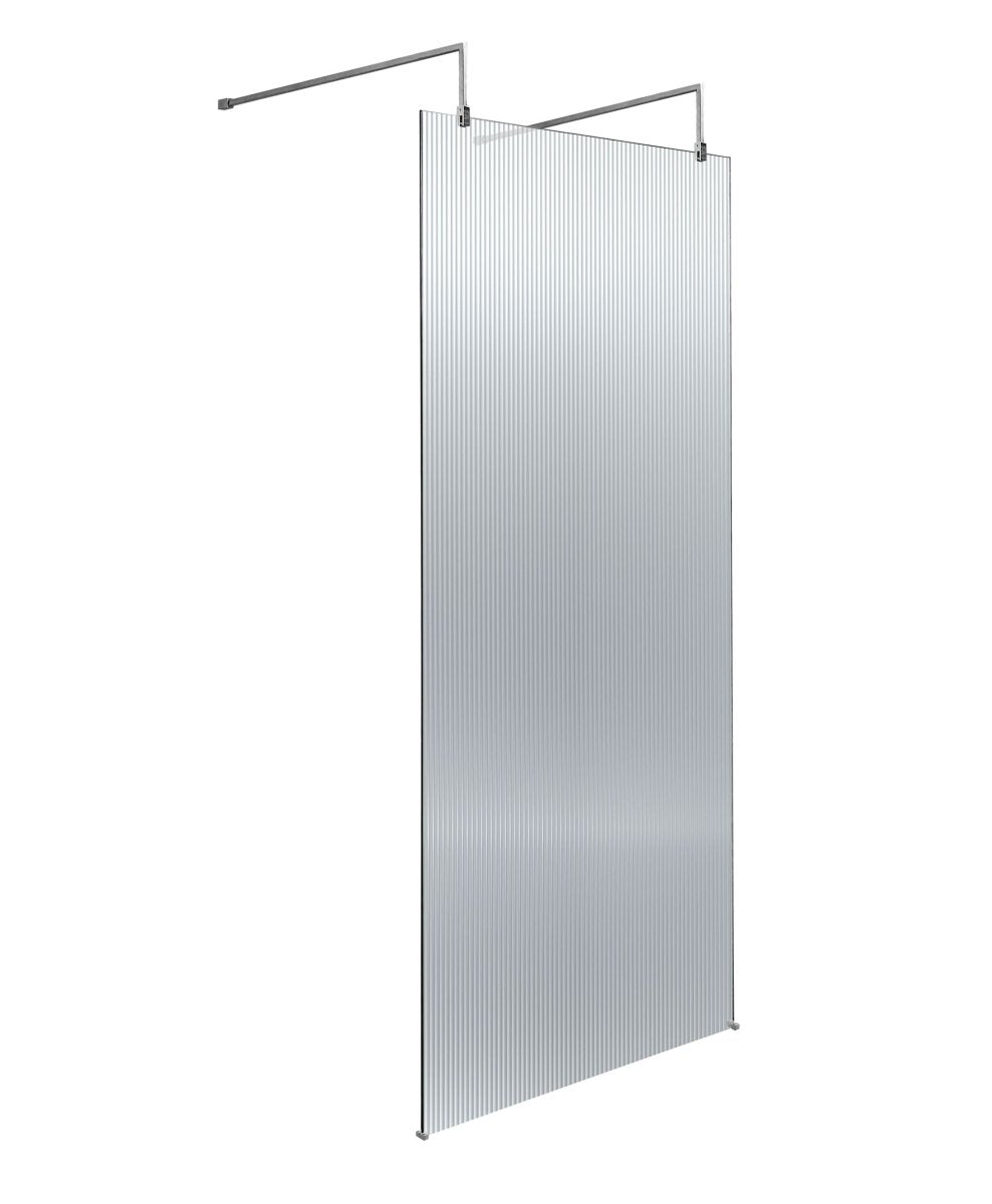 Hudson Reed Fluted Wetroom Screen with Arms and Feet, Durable Toughened Glass Modern Wetroom Panel in Polished Chrome, 800mm