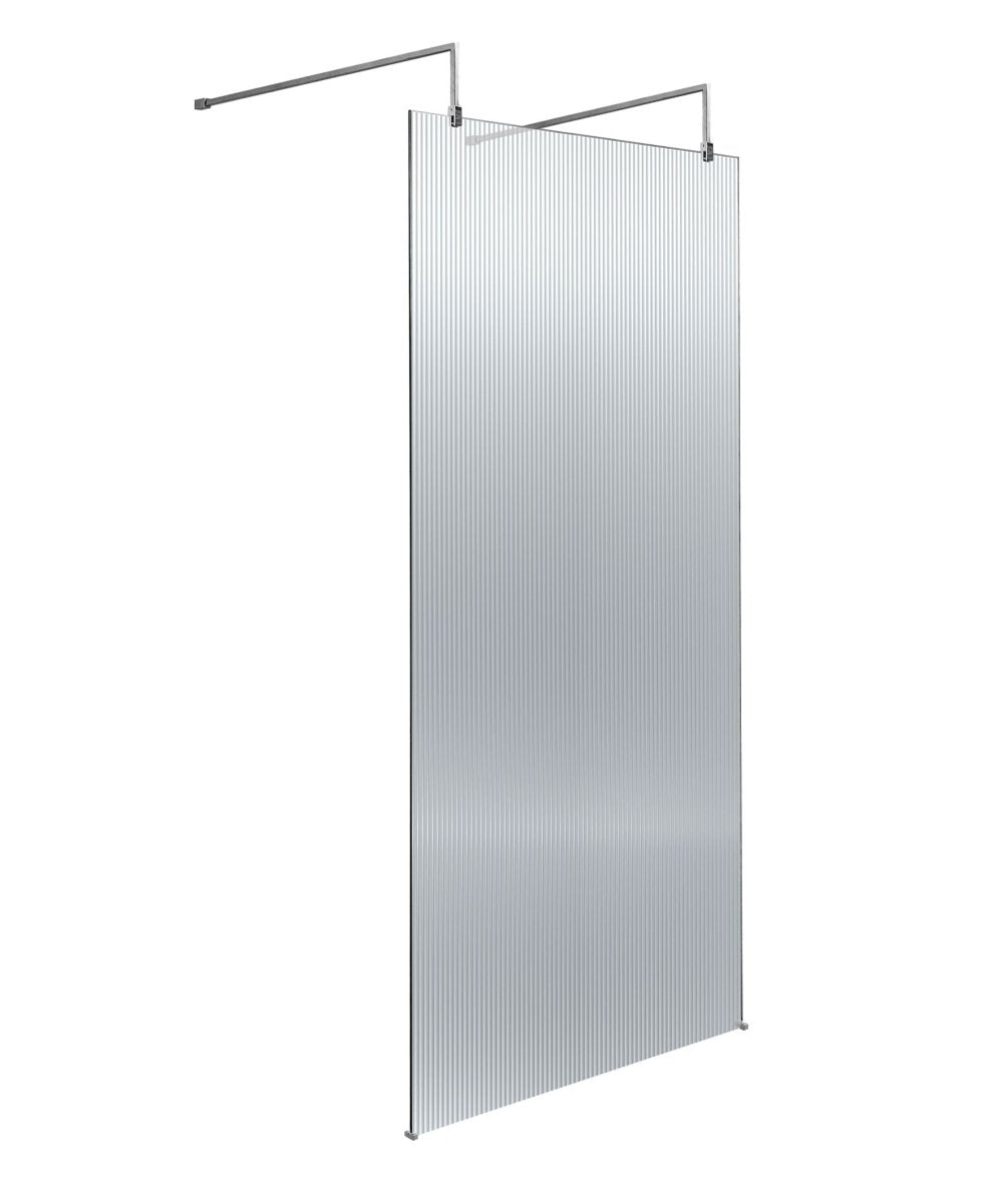 Hudson Reed Fluted Wetroom Screen with Arms and Feet, Durable Toughened Glass Modern Wetroom Panel in Polished Chrome, 900mm