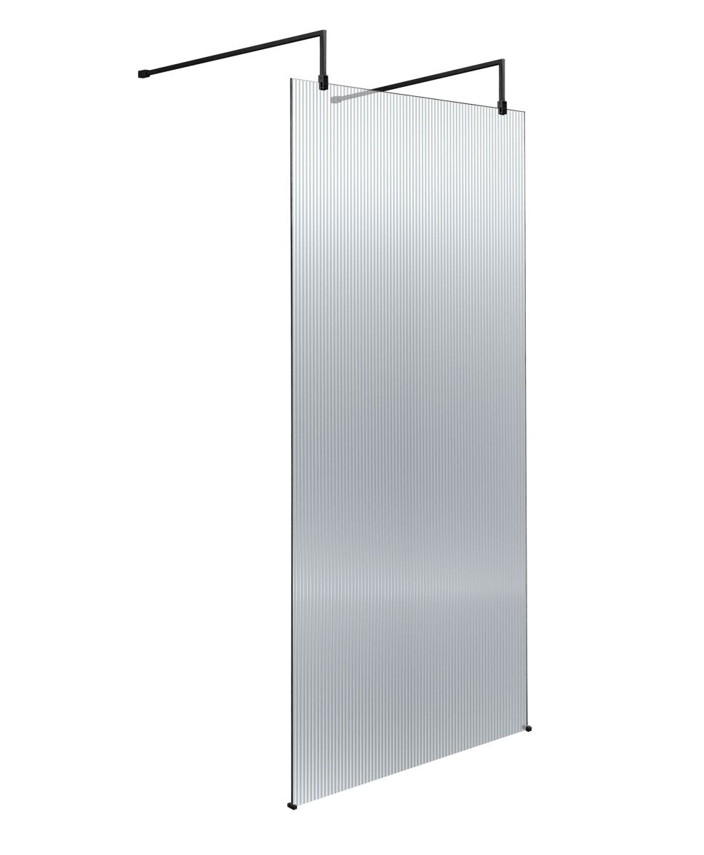 Hudson Reed Fluted Wetroom Screen with Arms and Feet, Durable Toughened Glass Modern Wetroom Panel in Matt Black, 900mm