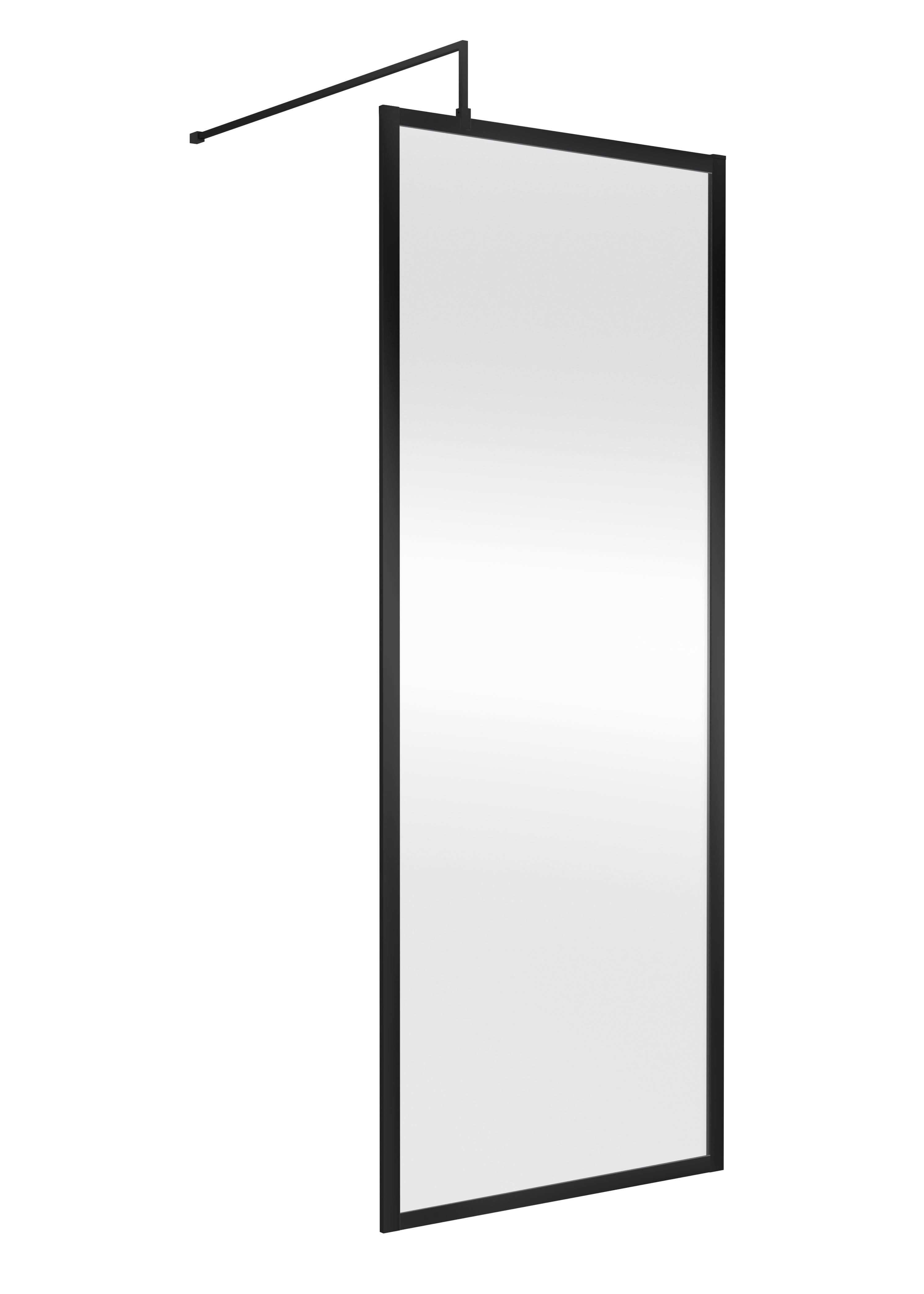 Hudson Reed Full Outer Frame Wetroom Screen, Toughened Glass with Support Bar & Wetroom Shower Screen in Matt Black, 1950x800mm