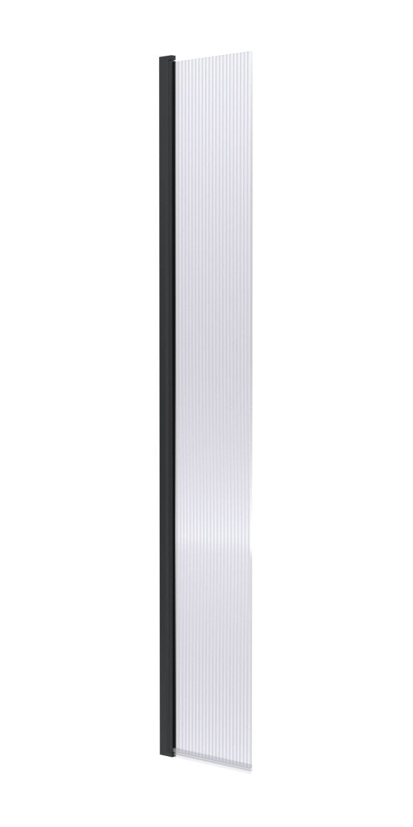 Nuie Fluted Hinged Flipper Wet Room Screen, Toughened Glass Wet Room Glass Panels & Shower Screen in Matt Black, 300mm x 1850mm