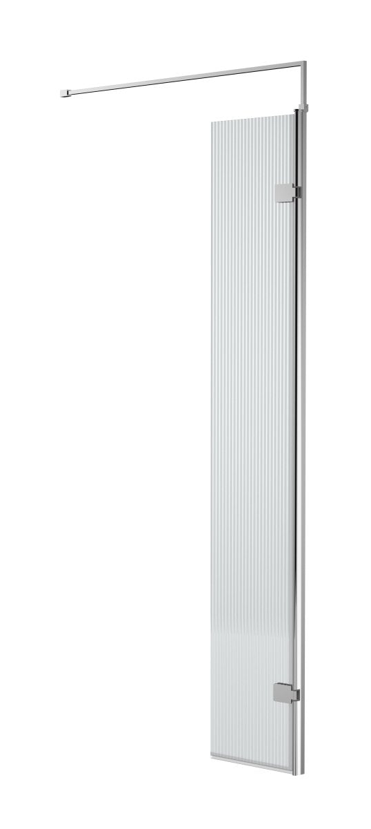 Nuie Fluted Wetroom Swing Return Screen, Durable Toughened Safety Glass Wet Room Panel Screen in Chrome, 300 x 1850mm