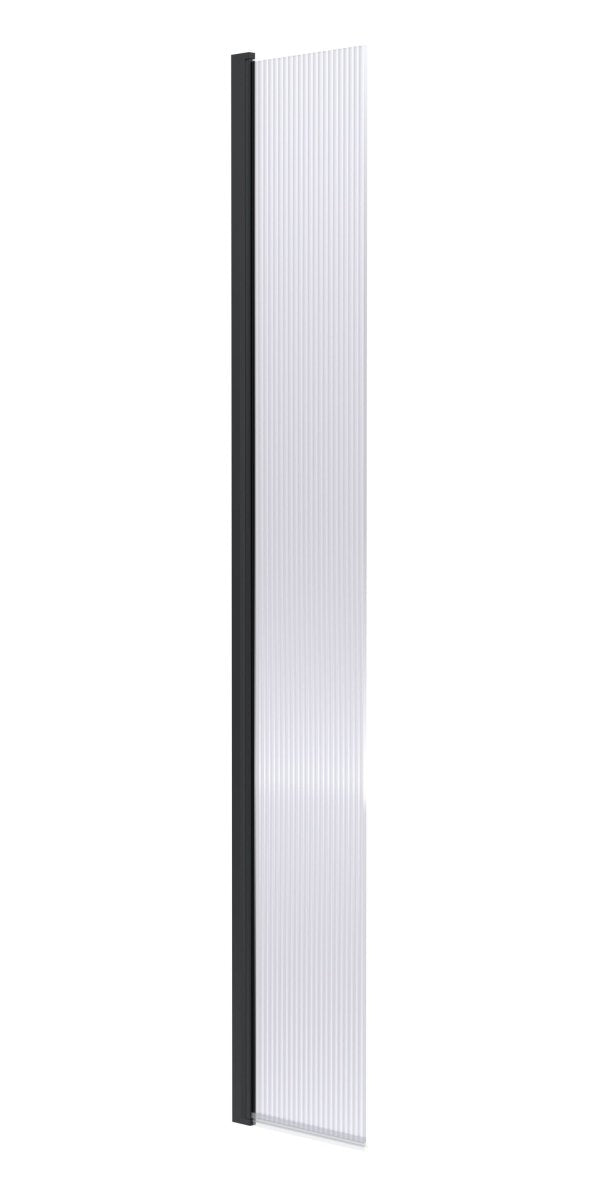 Nuie Fluted Hinged Flipper Wet Room Screen, Toughened Glass Wet Room Glass Panels & Shower Screen in Matt Black, 300mm x 1950mm