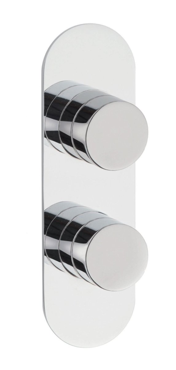 Hudson Reed Indus Twin Thermostatic Concealed Shower Valve, Dual Round Handle Control in Round Backplate with Vertical/Horizontal Fit Bathroom Shower Set in Premium Chrome Finish