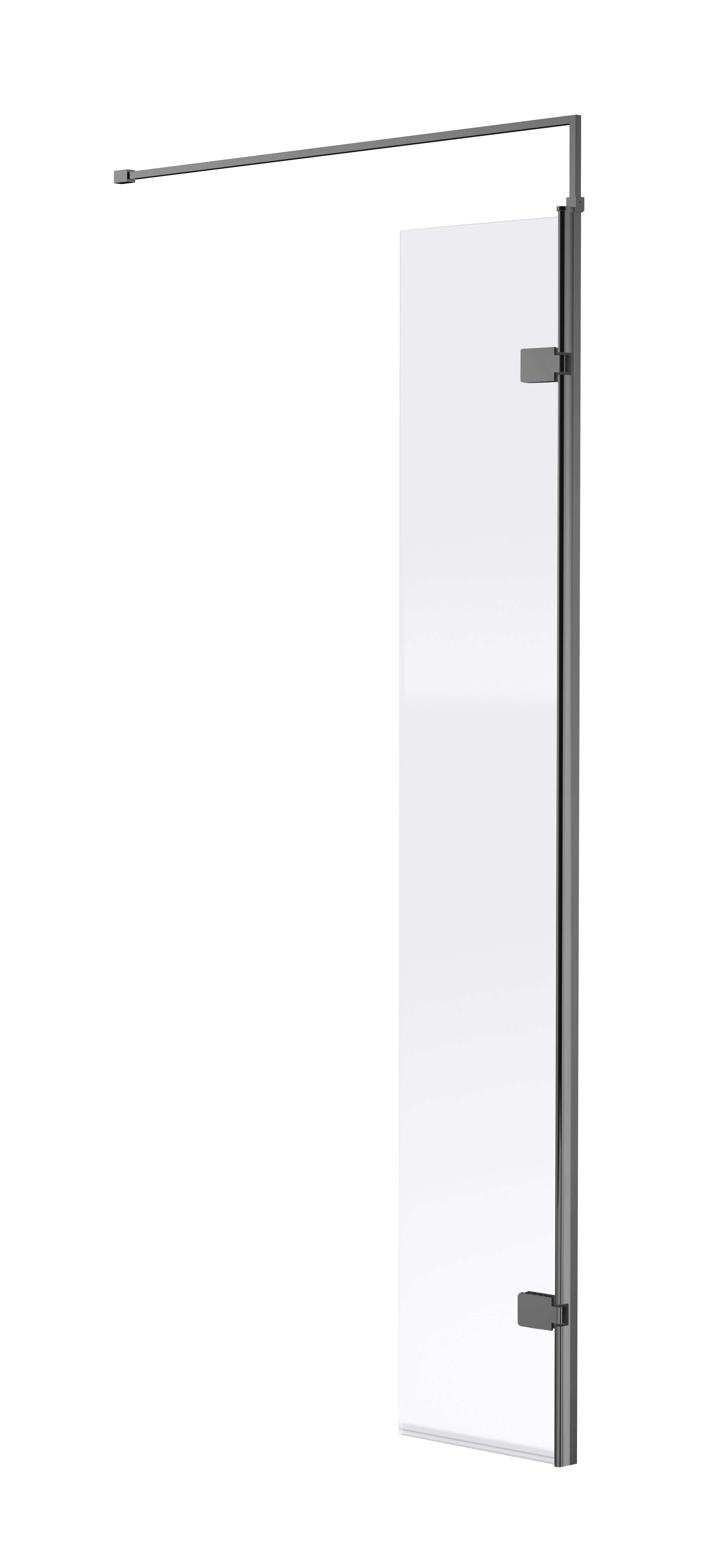 Nuie Wetroom Swing Screen, Durable Toughened Glass Bathroom Shower Screen with Support Arm in Brushed Pewter, 300 x 1850mm
