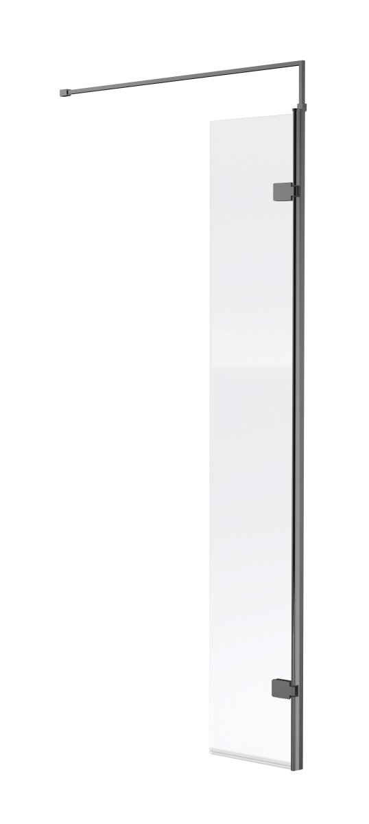 Nuie Wetroom Swing Screen, Durable Toughened Glass Bathroom Shower Screen with Support Arm in Brushed Pewter, 300 x 1850mm