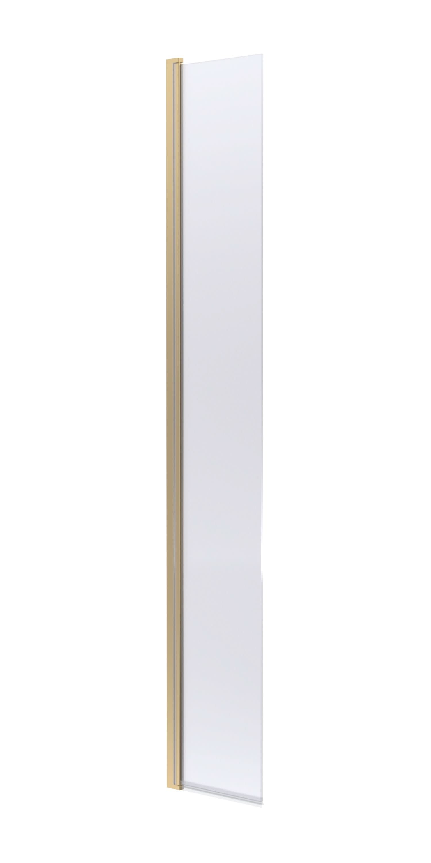 Nuie Hinged Flipper Wetroom Screen, Durable Glass Wet Room Glass Panels & Shower Screen in Brushed Brass, 300mm x 1850mm