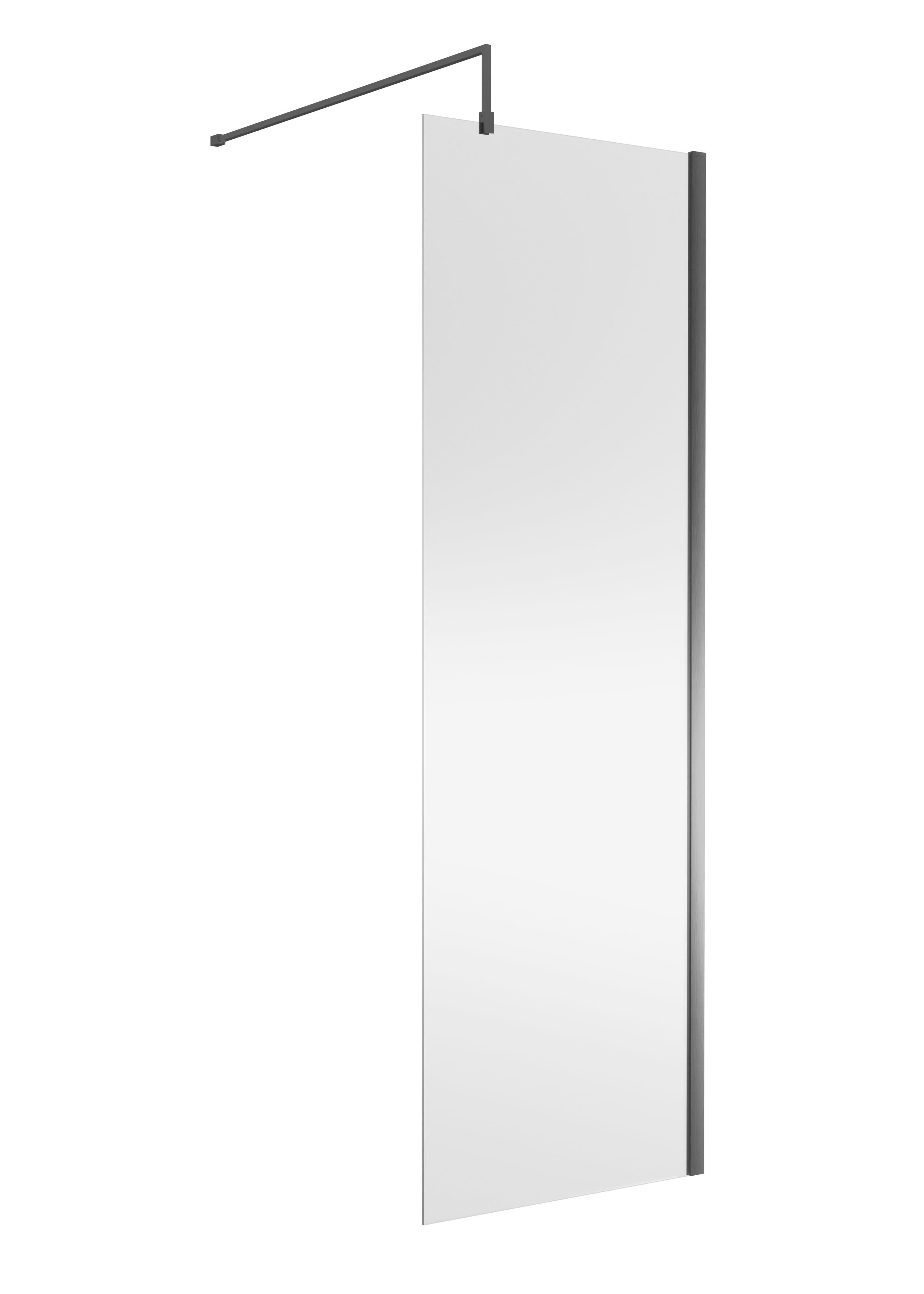 Nuie Wetroom Screen, Durable Toughened Fixed Glass Bathroom Shower Screen with Support Bar in Brushed Pewter, 700 x 1850mm
