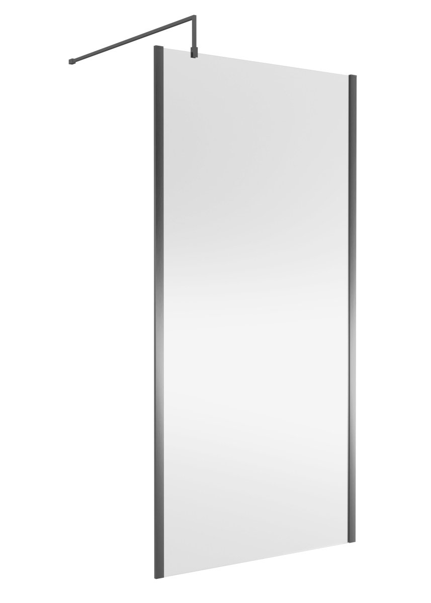 Nuie Wetroom Screen Outer Frame, Durable Frameless Fixed Bathroom Glass Shower Screen in Brushed Pewter Finish, 1000mm