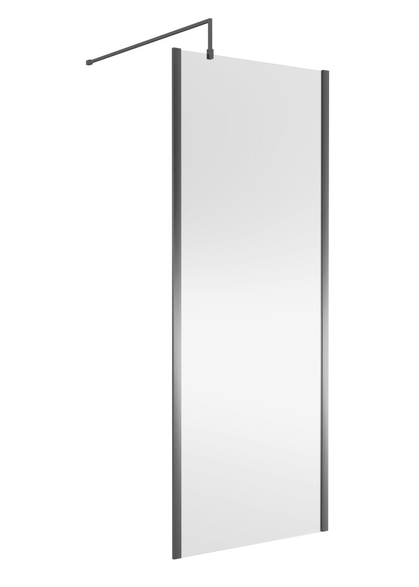 Nuie Wetroom Screen Outer Frame, Durable Frameless Fixed Bathroom Glass Shower Screen in Brushed Pewter Finish, 800mm
