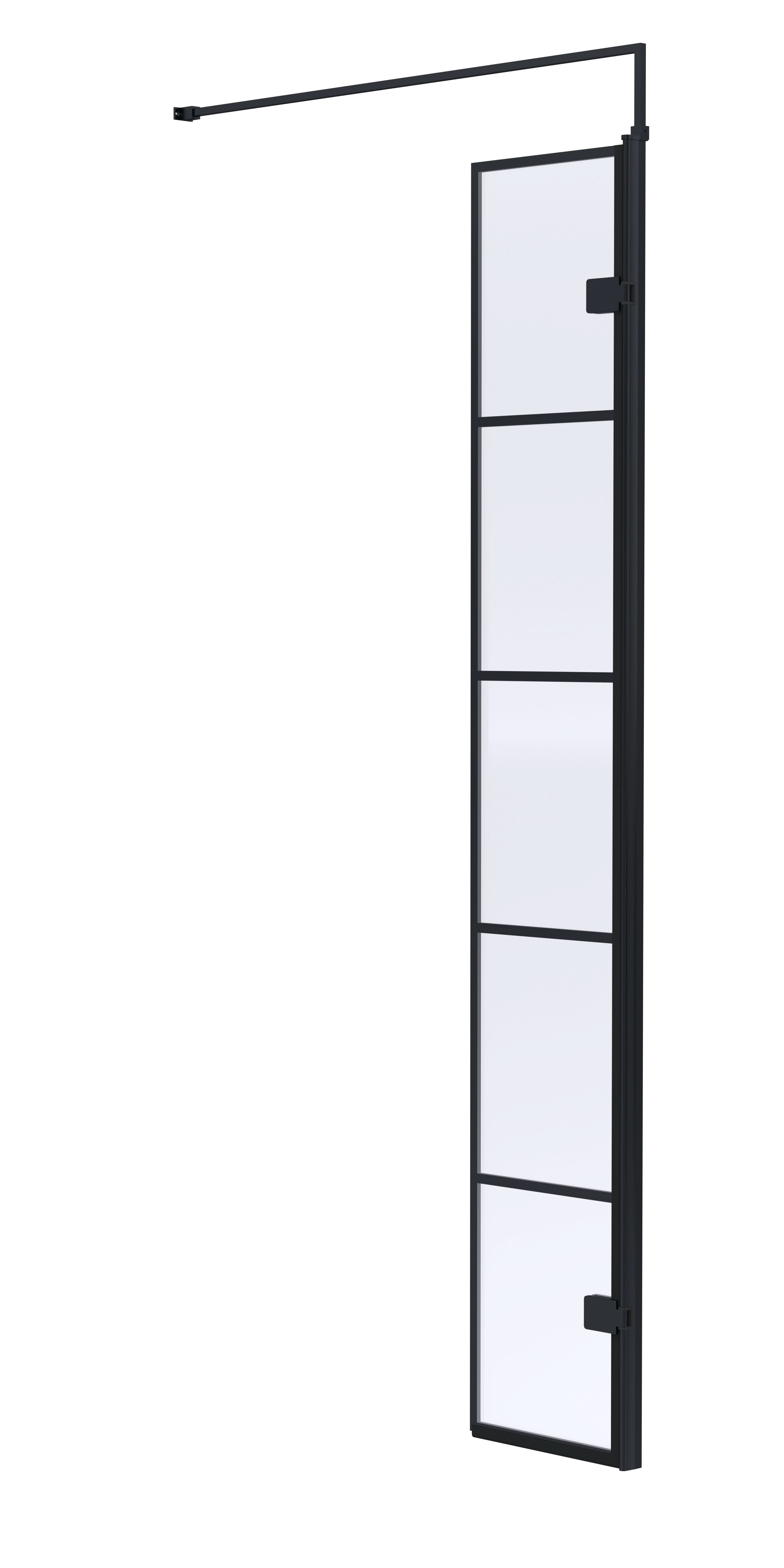 Hudson Reed Wetroom Swing Screen with Support Bar, Durable Toughened Glass Panels & Shower Screen Accessory in Matt Black, 300mm