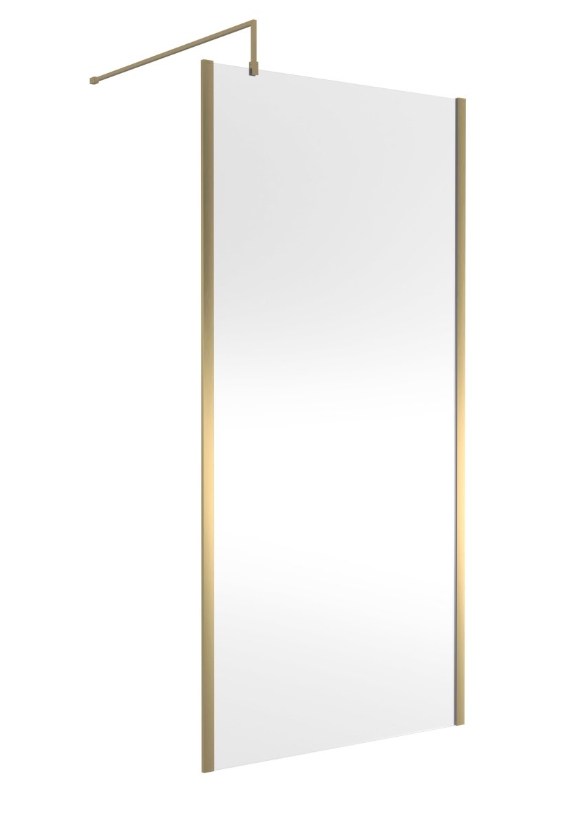 Hudson Reed Outer Framed Wetroom Screen with Support Bar, Durable Glass Wetroom Panel for Modern Bathroom in Brushed Brass, 1000mm