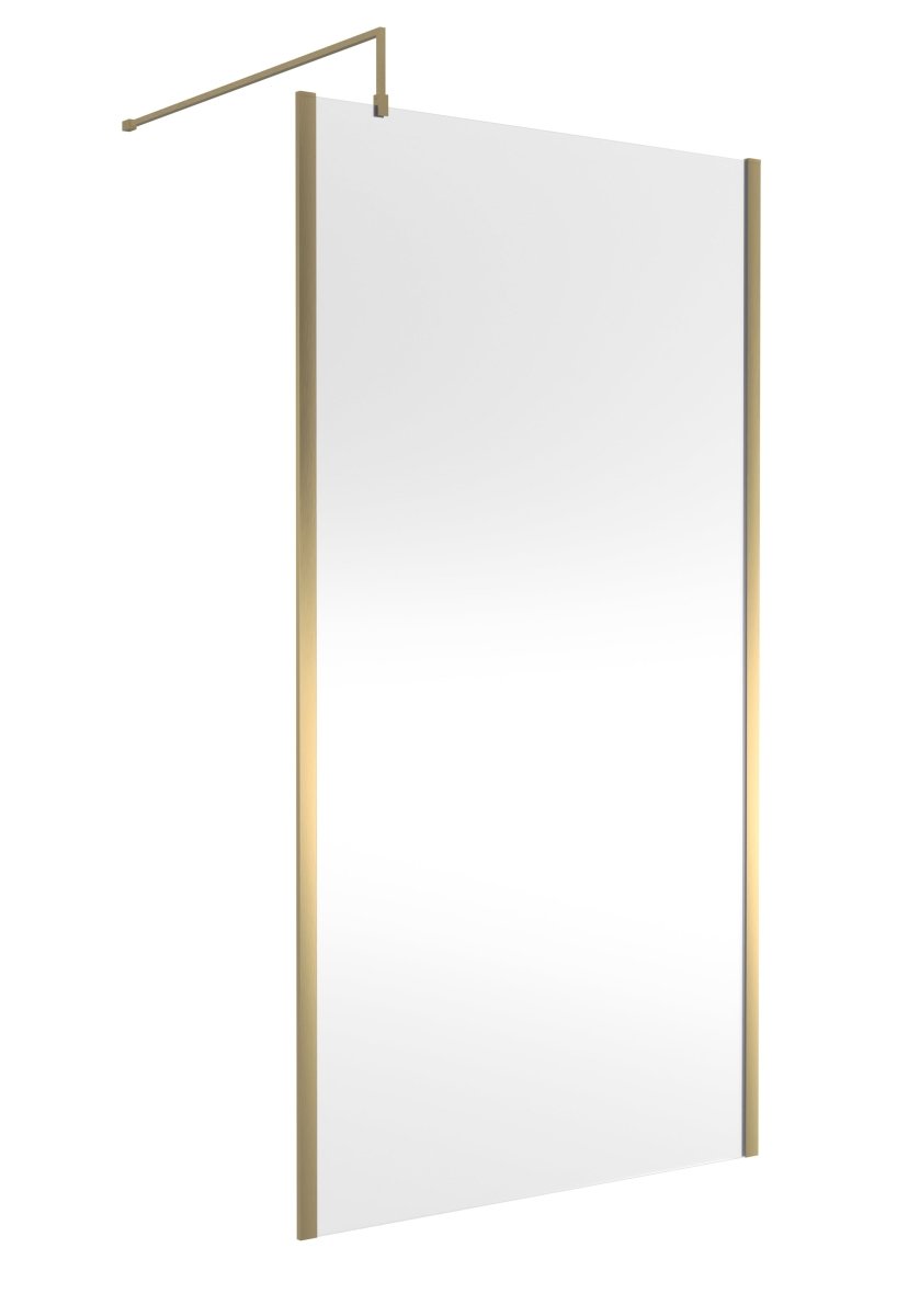 Hudson Reed Outer Framed Wetroom Screen with Support Bar, Durable Glass Wetroom Panel for Modern Bathroom in Brushed Brass, 1100mm