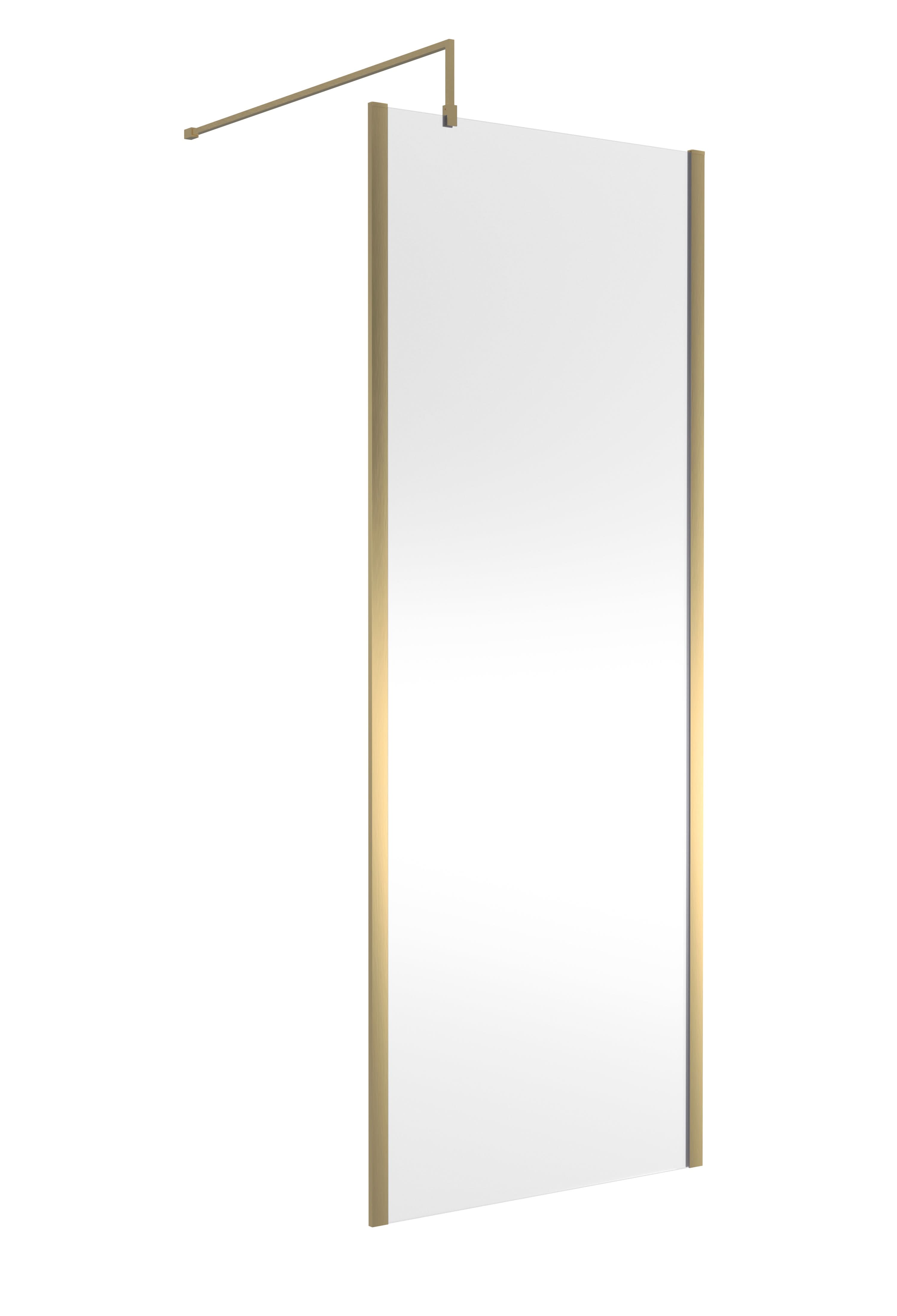 Hudson Reed Outer Framed Wetroom Screen with Support Bar, Durable Glass Wetroom Panel for Modern Bathroom in Brushed Brass, 800mm