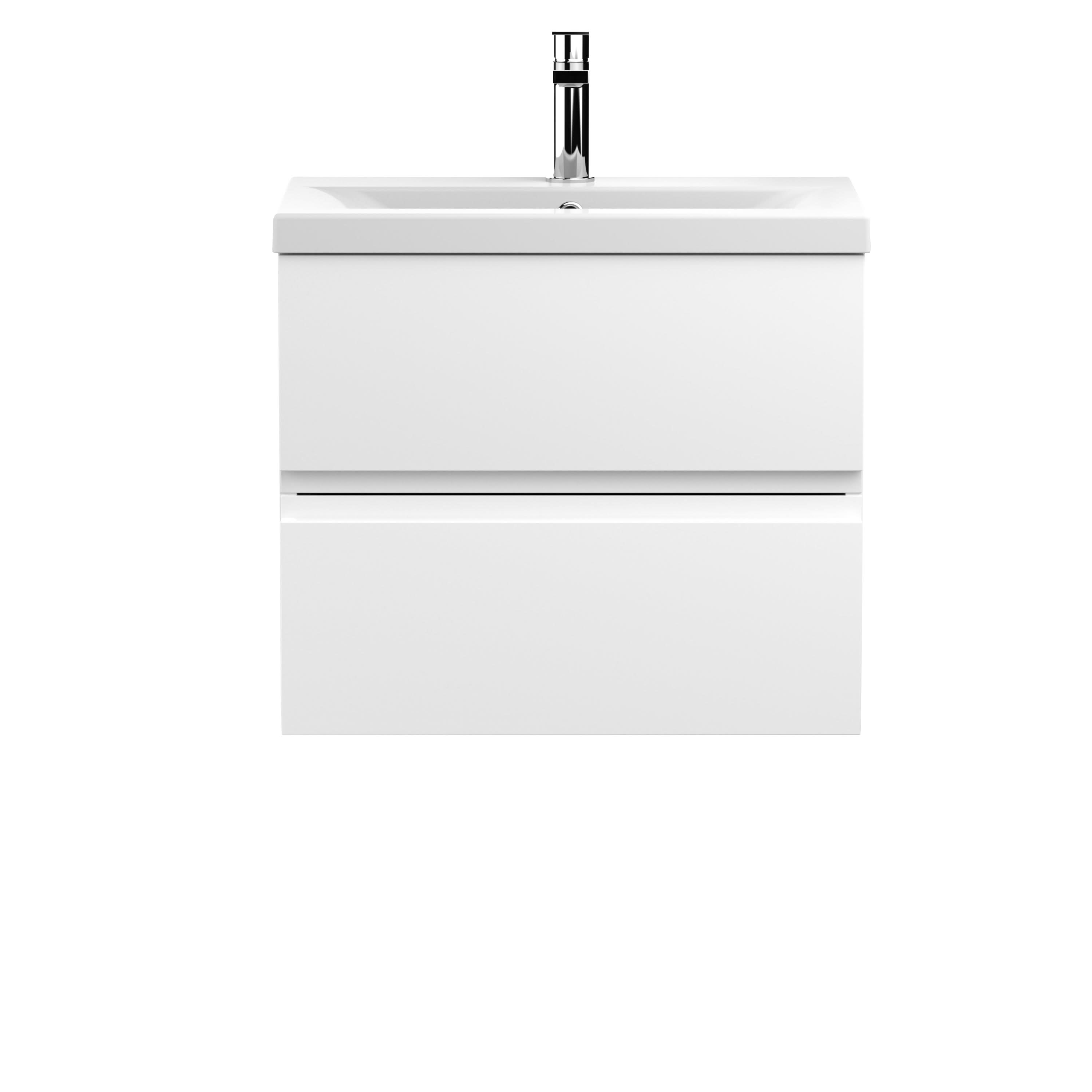 Hudson Reed Urban Wall Hung 2 Drawer Vanity Unit with Mid-Edge Ceramic Basin, Modern Bathroom Furniture in Satin White, 600mm