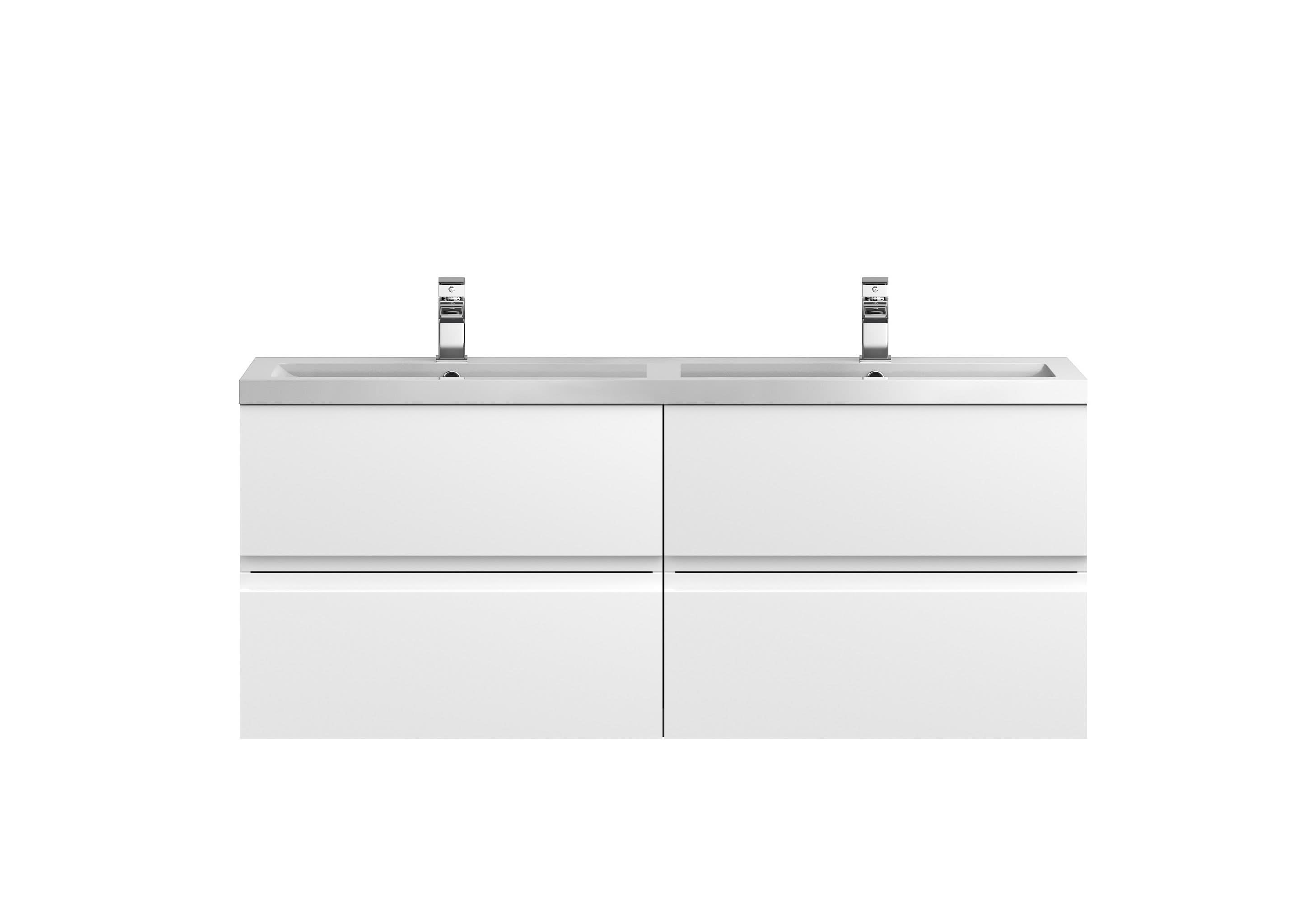 Hudson Reed Urban Wall Hung 4 Drawer Vanity Unit with Double Polymarble Basin, Modern Bathroom Furniture in Satin White, 1200mm