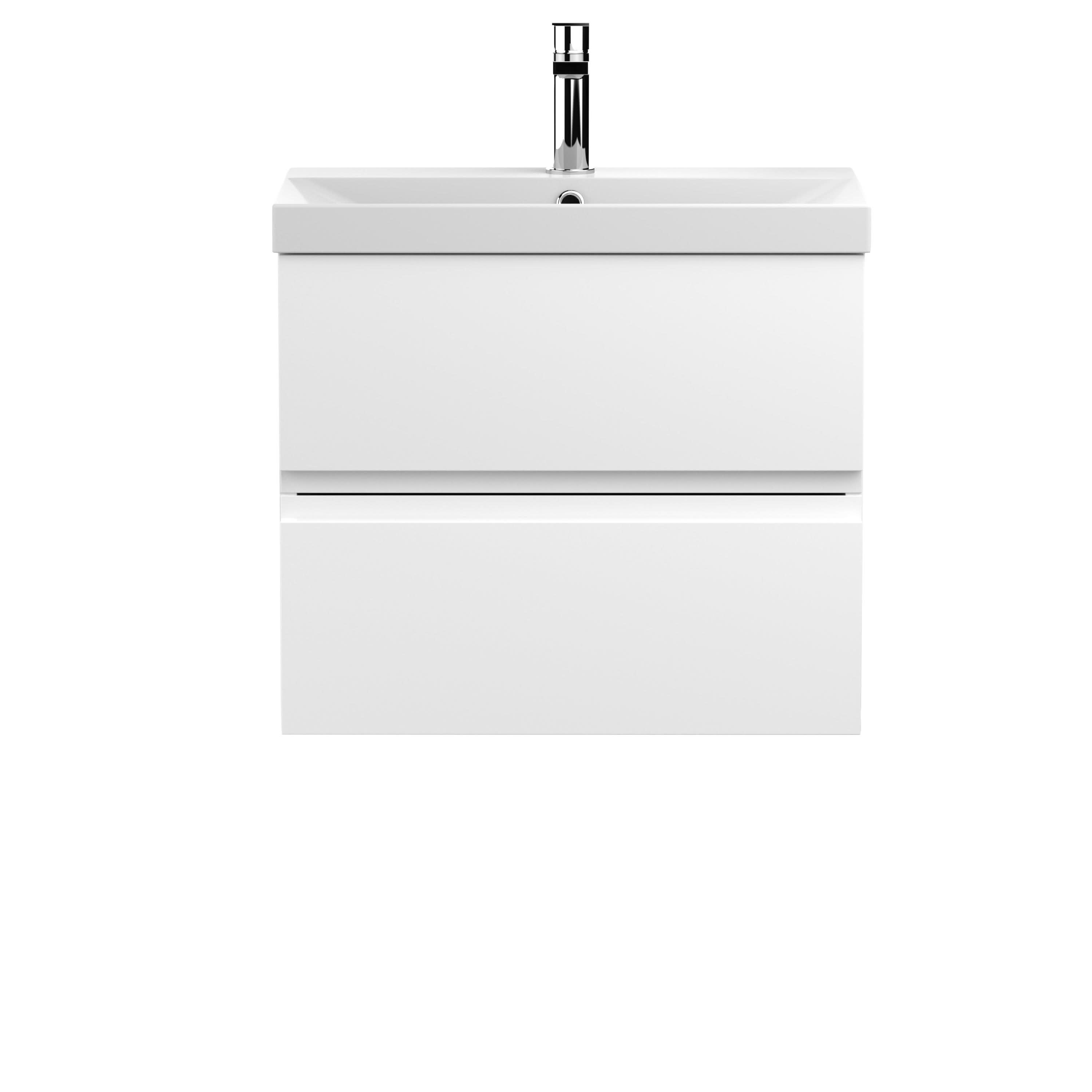 Hudson Reed Urban Wall Hung 2 Drawer Vanity Unit with Thin-Edge Ceramic Basin, Modern Bathroom Furniture in Satin White, 600mm