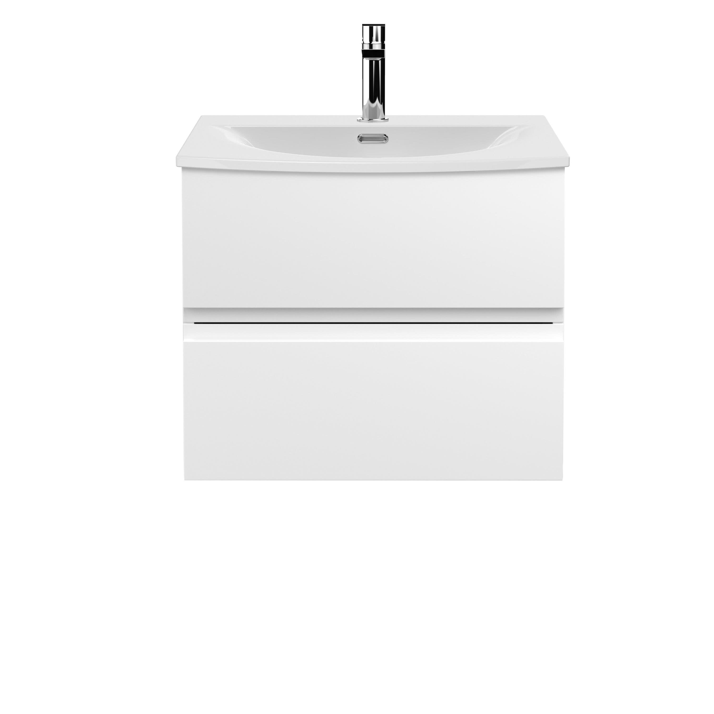 Hudson Reed Urban Wall Hung 2 Drawer Vanity Unit with Curved Ceramic Basin, Modern Bathroom Furniture in Satin White, 600mm