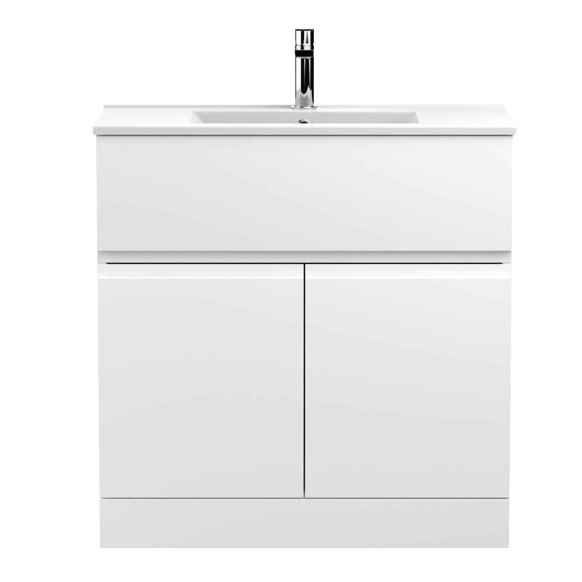 Hudson Reed Urban Floor Standing 2 Door 1 Drawer Vanity Unit with Minimalist Basin, Modern Vanity Unit in Satin White, 800mm