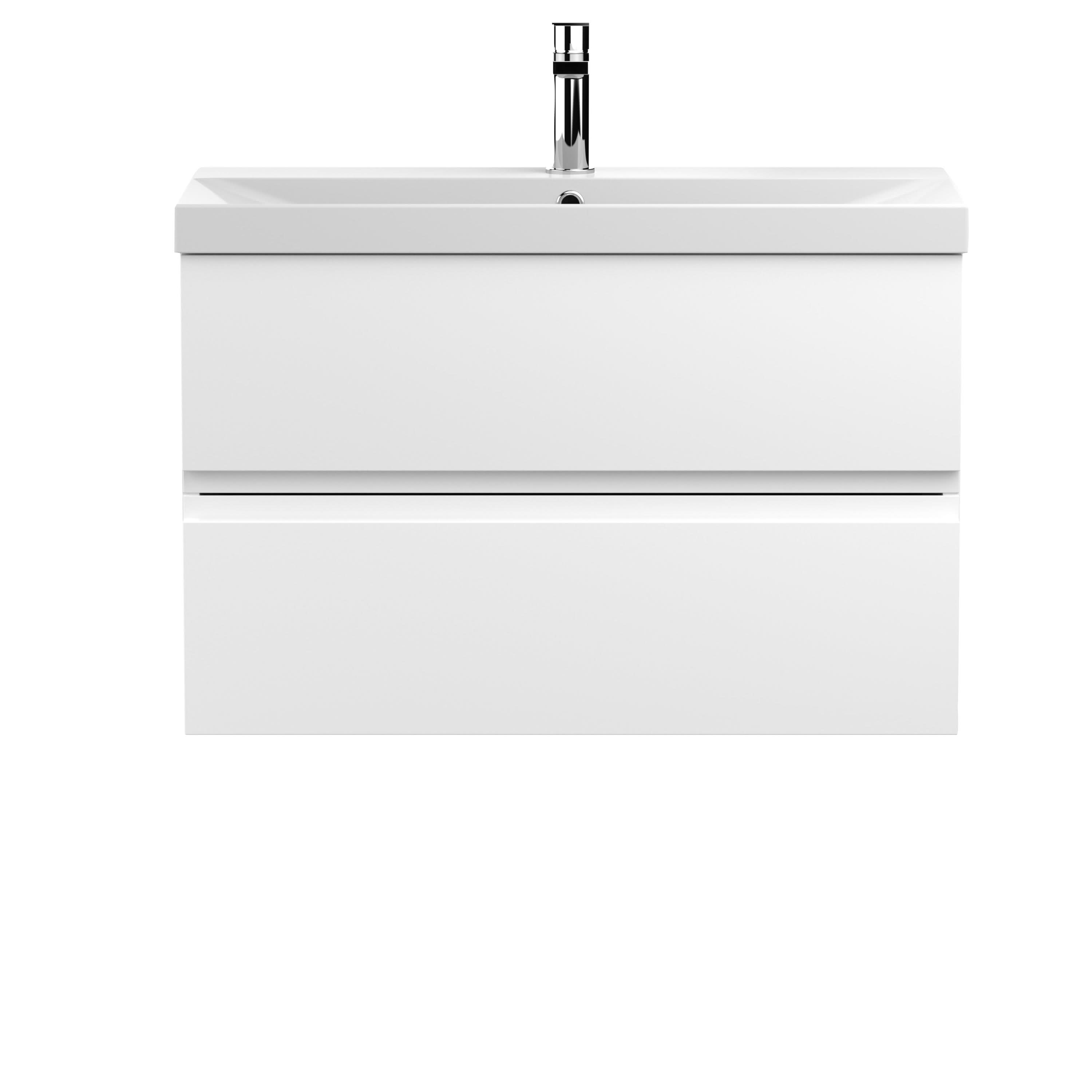 Hudson Reed Urban Wall Hung 2 Drawer Vanity Unit with Thin-Edge Ceramic Basin, Modern Bathroom Furniture in Satin White, 800mm