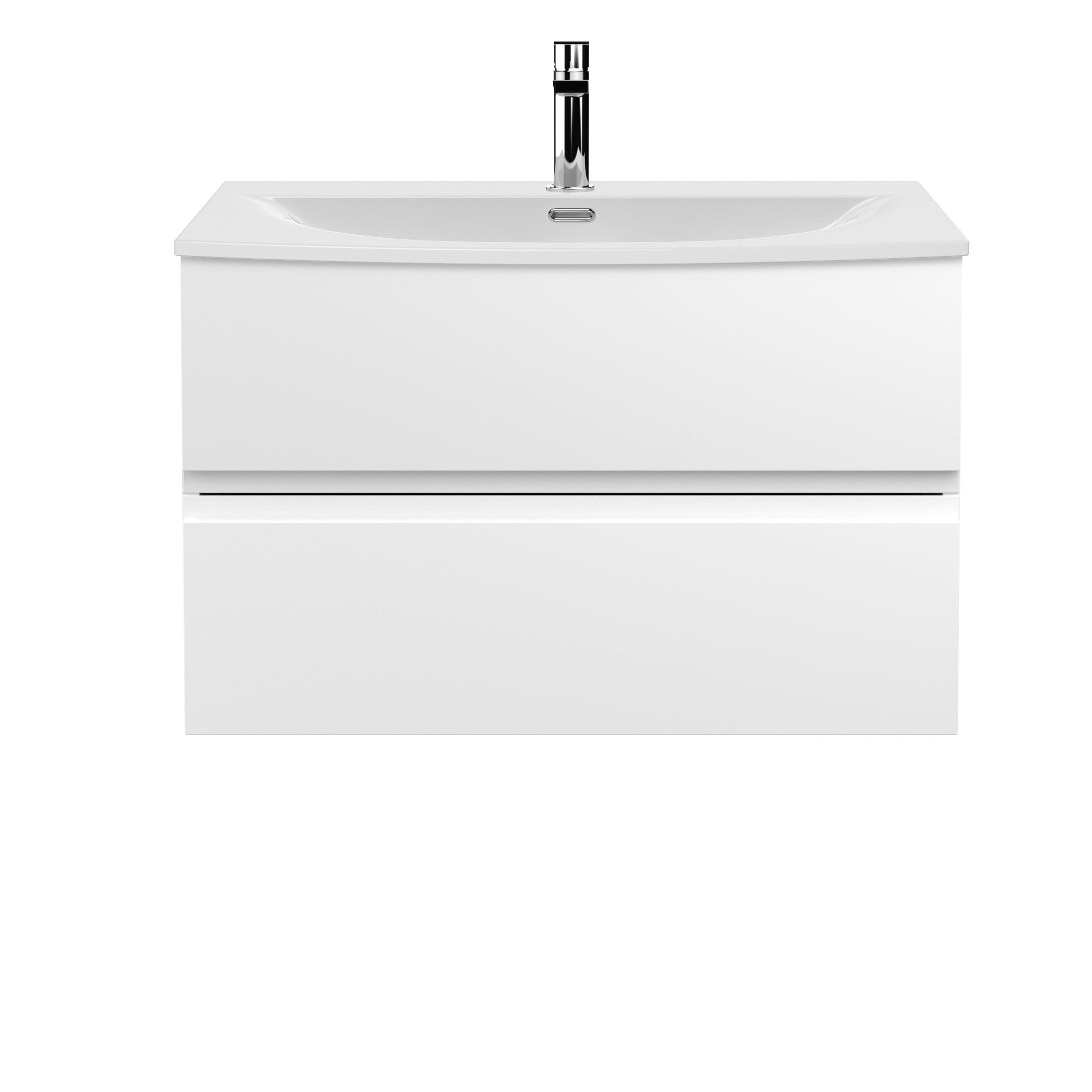 Hudson Reed Urban Wall Hung 2 Drawer Vanity Unit with Curved Ceramic Basin, Modern Bathroom Furniture in Satin White, 800mm