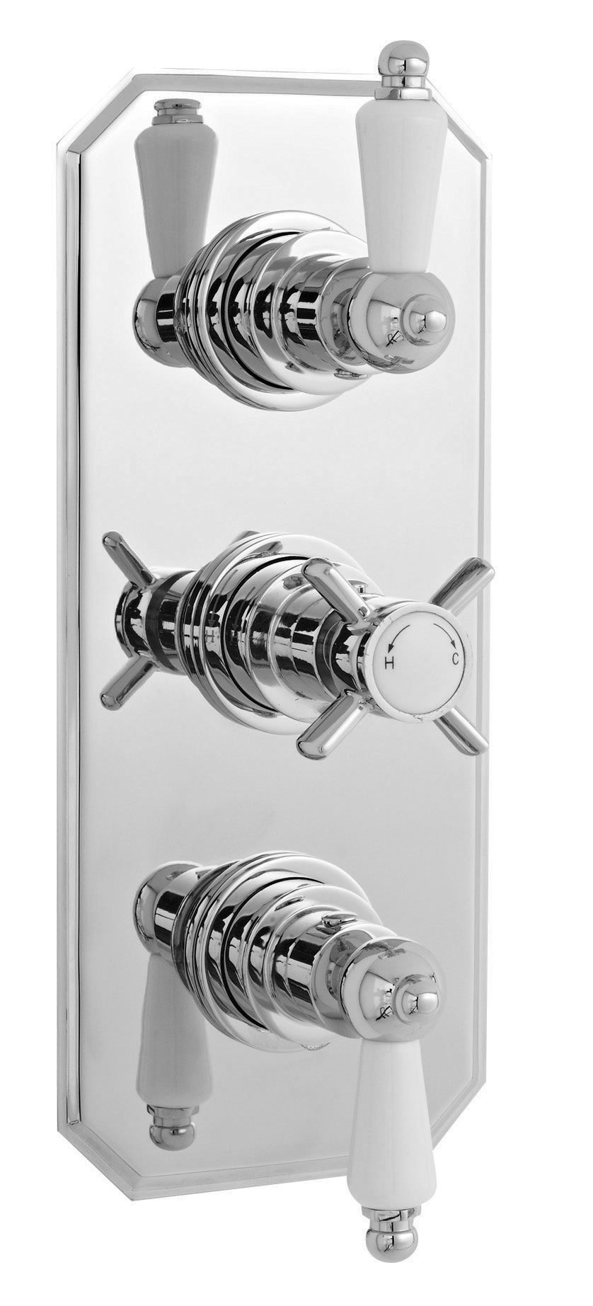 Nuie Edwardian Triple Handle 2 Outlet Concealed Shower Valve - Chrome