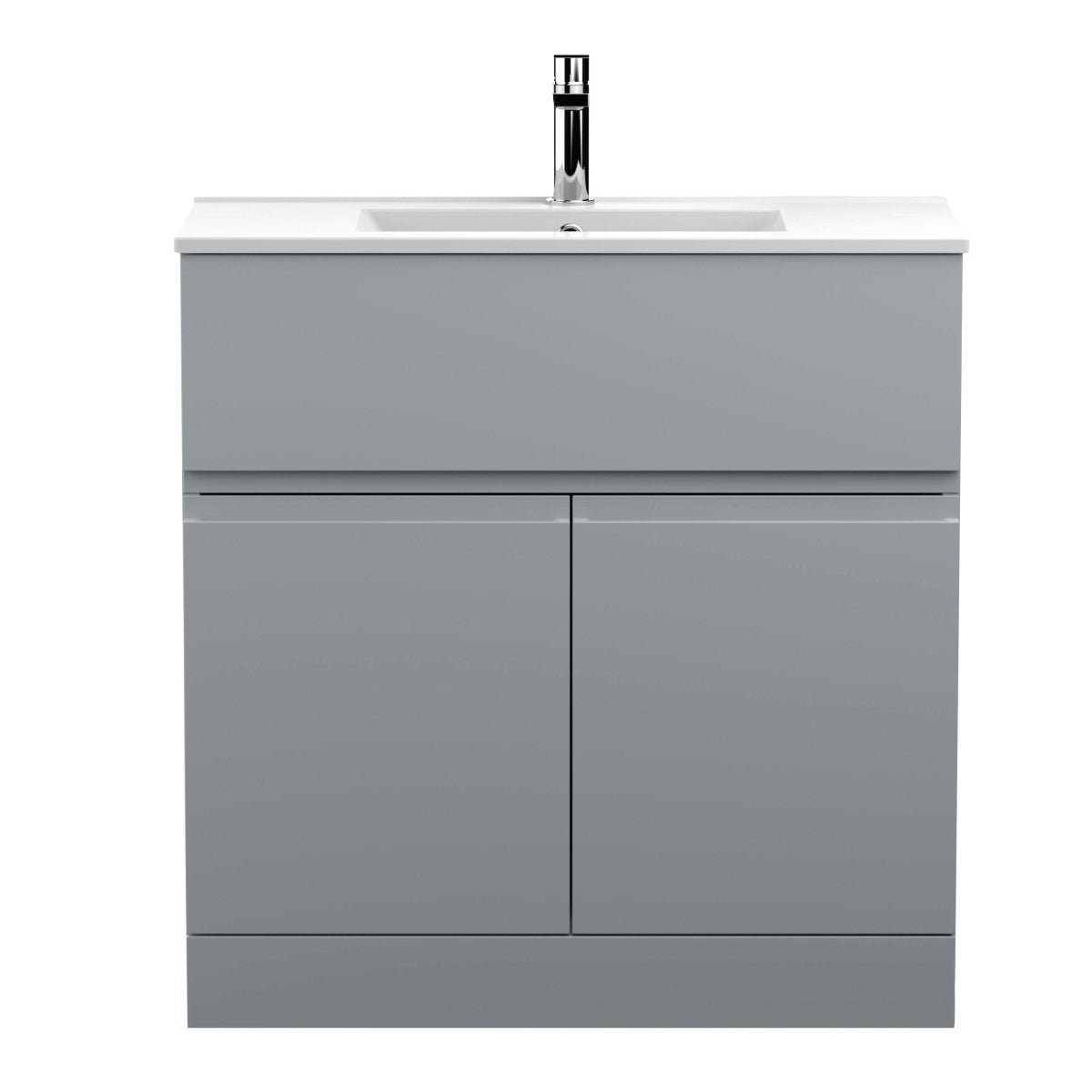 Hudson Reed Urban Floor Standing 2 Door 1 Drawer Vanity Unit with Minimalist Basin, Modern Vanity Unit in Satin Grey, 800mm