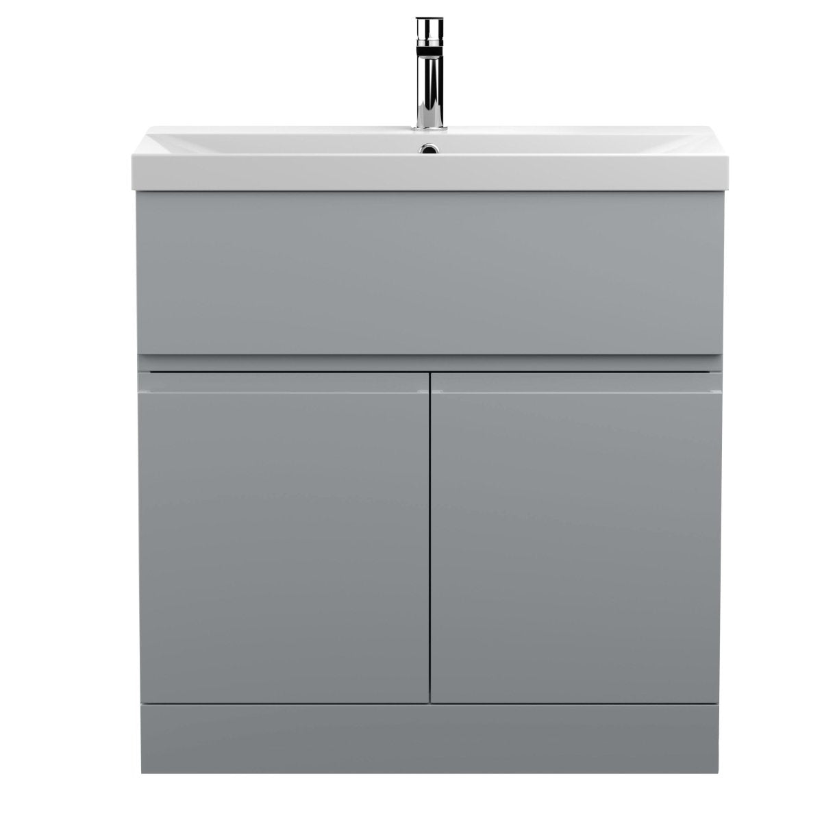 Hudson Reed Urban Floor Standing 2 Door 1 Drawer Vanity Unit with Thin-Edge Basin, Modern Vanity Unit in Satin Grey, 800mm