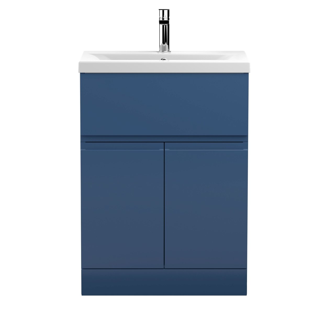 Hudson Reed Urban Floor Standing 2 Door 1 Drawer Vanity Unit with Mid-Edge Basin, Durable Modern Vanity Unit in Satin Blue, 600mm