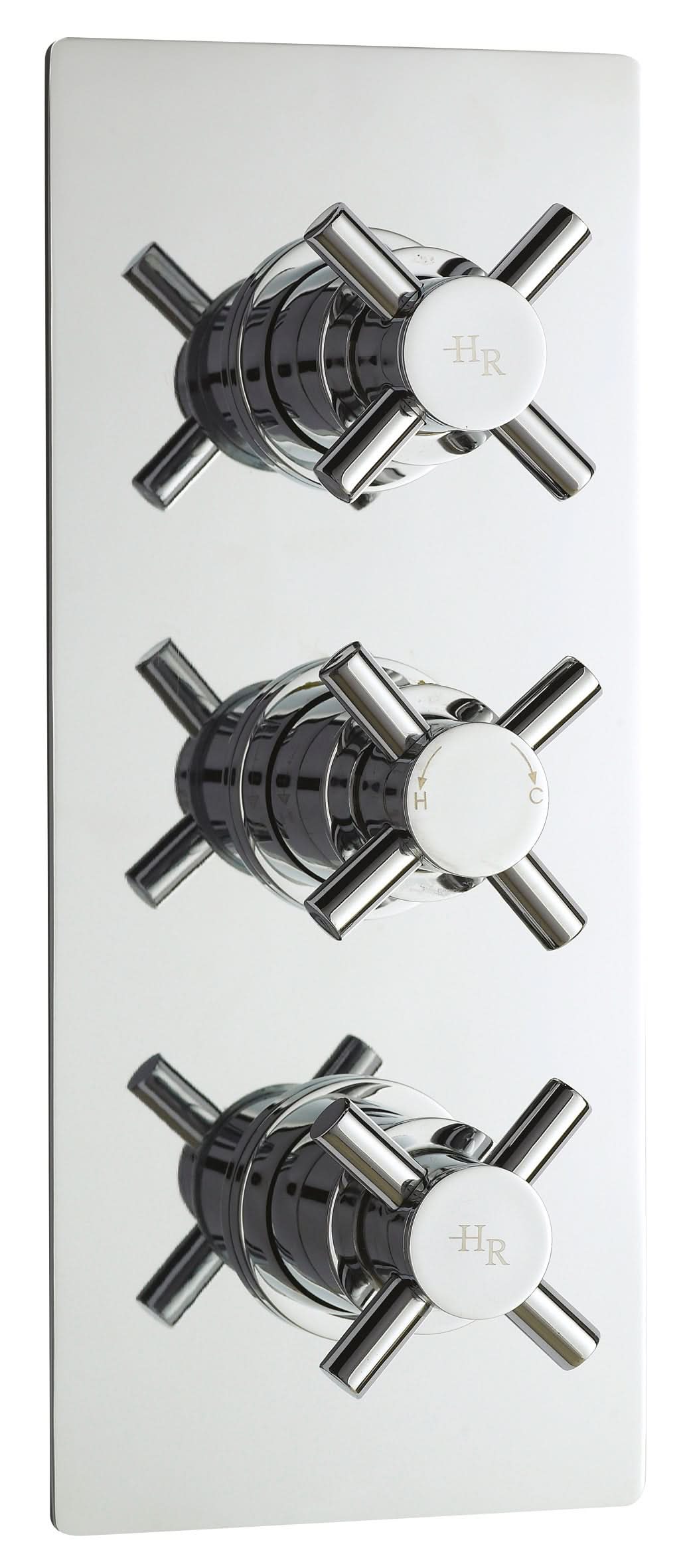 Hudson Reed Tec Crosshead Triple Thermostatic Shower Valve with Diverter and 3 Crosshead Handles, Best Brass Build Concealed Fit Bathroom Shower Accessory in Chrome