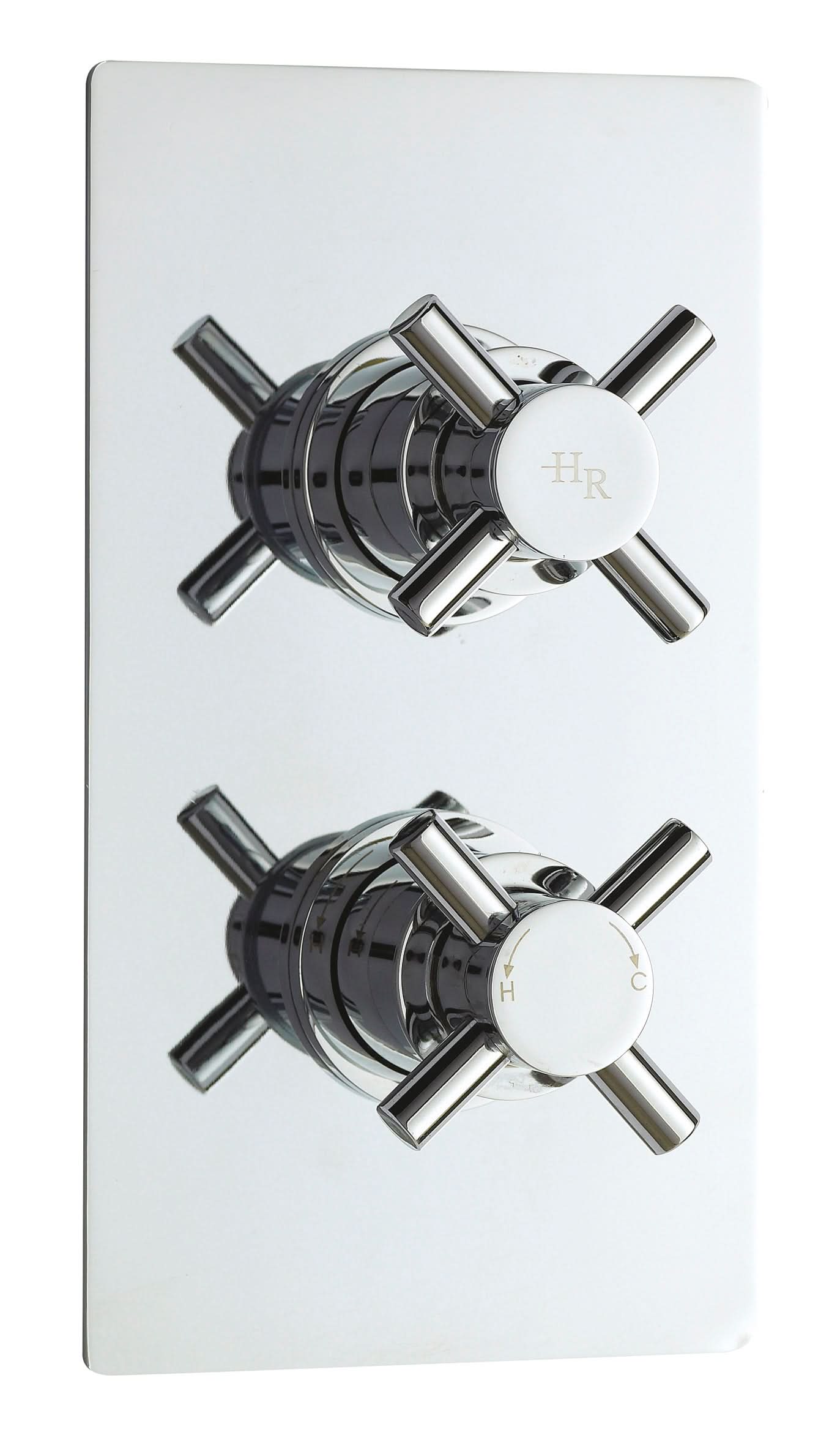 Hudson Reed Tec Crosshead Twin Thermostatic Shower Valve with Diverter and 2 Crosshead Handles, Best Brass Build Concealed Fit Bathroom Shower Accessory in Chrome